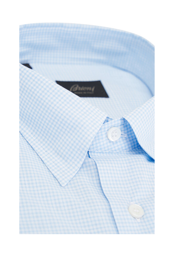 Brioni - Light Blue Mini Check Cotton Sport Shirt