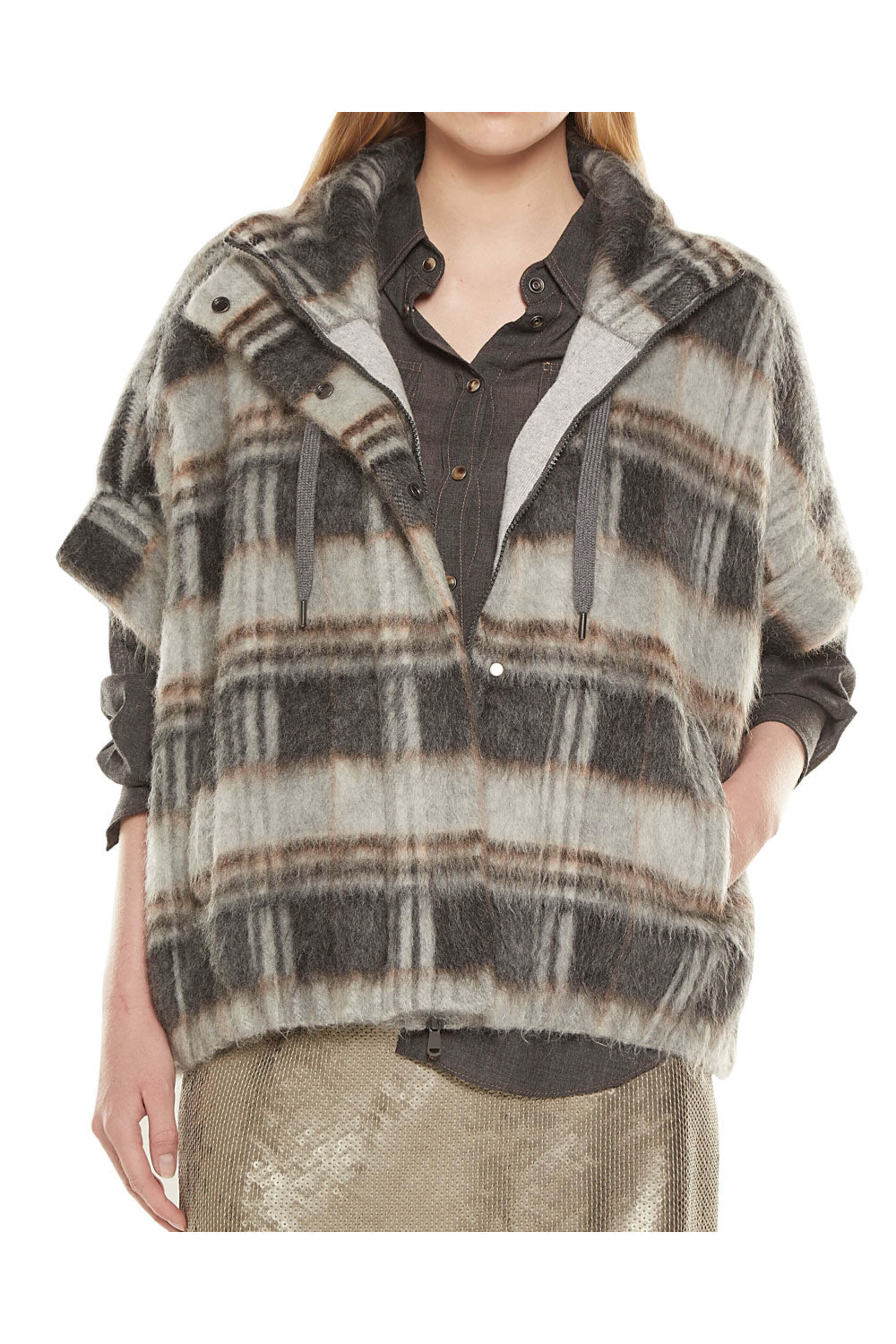 ブルネロクチネリ Brunello Cucinelli Mohair Jacket Brunello Cucinelli - Grey Printed Mohair Check Short Sleeve