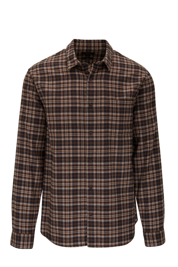 Vince - Brown Brushed Flannel Classic Fit Sport Shirt 