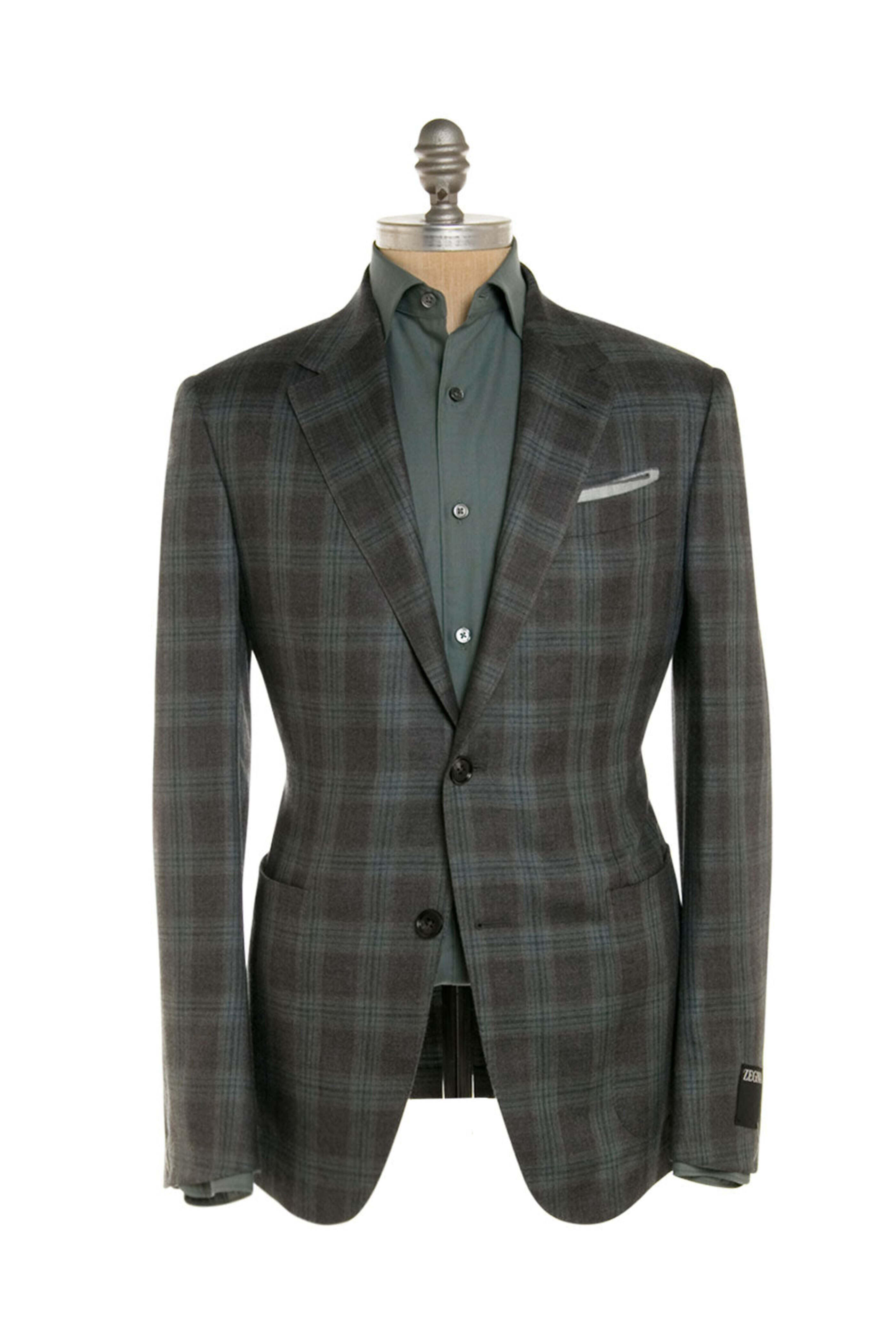 Zegna - Charcoal and Teal Windowpane Sportcoat