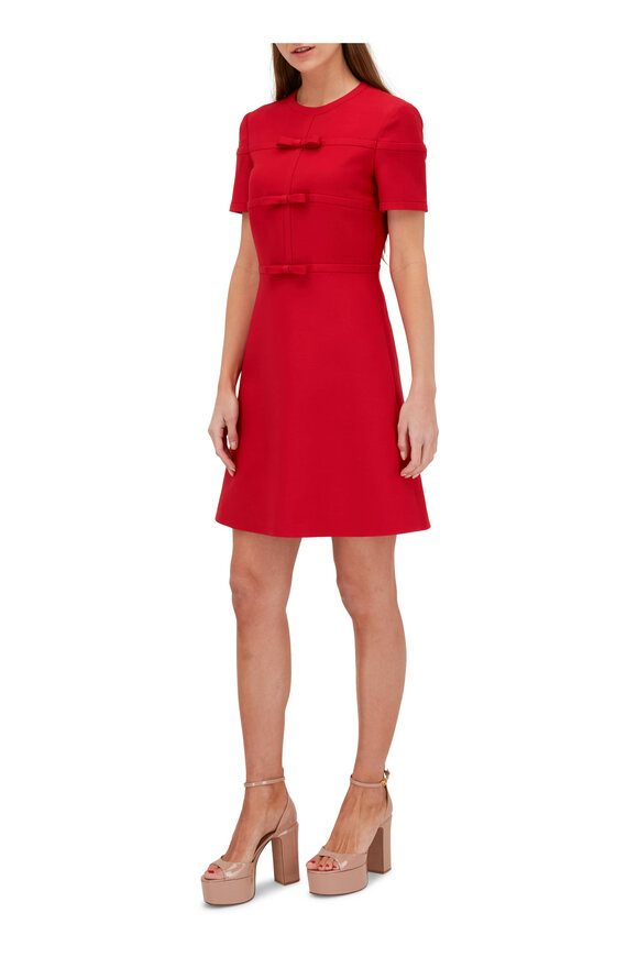 Valentino - Solid Red Crepe Couture Bow A-Line Mini Dress