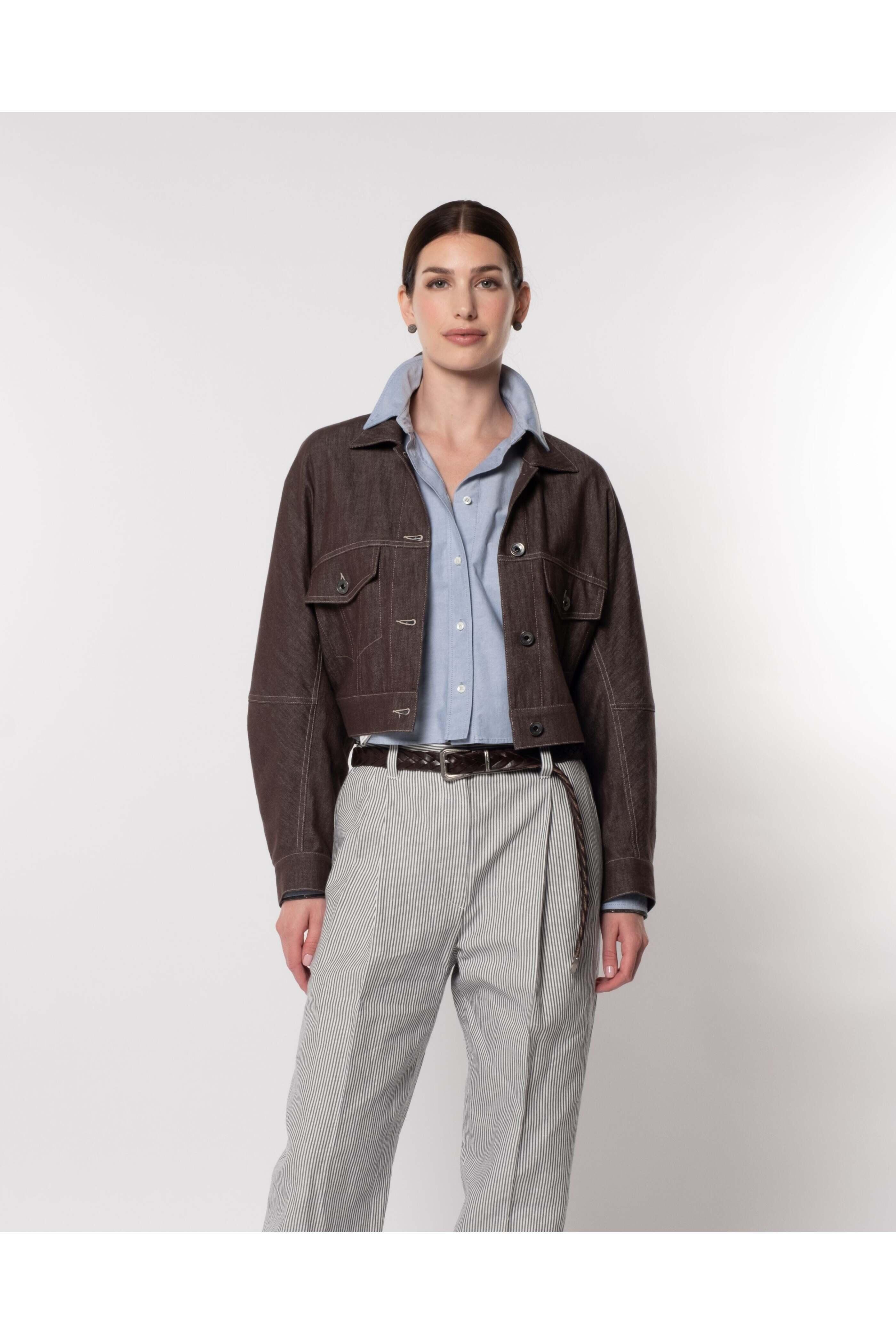 ブルゾン Brunello Cucinelli Techno Cotton Membraned Panama Crop Caban Brunello Cucinelli Techno Cotton Membraned Panama Crop Caban