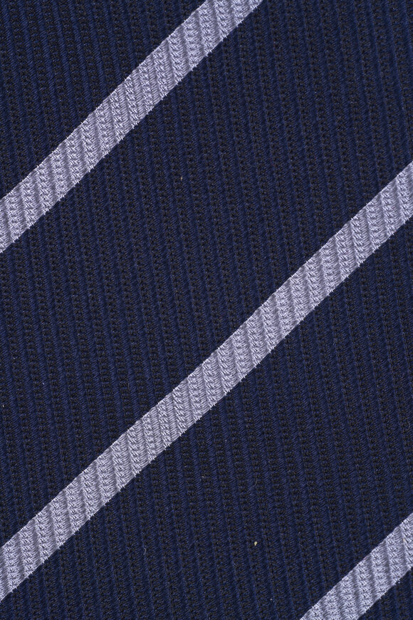 Brunello Cucinelli - Navy & Silver Striped Silk Necktie