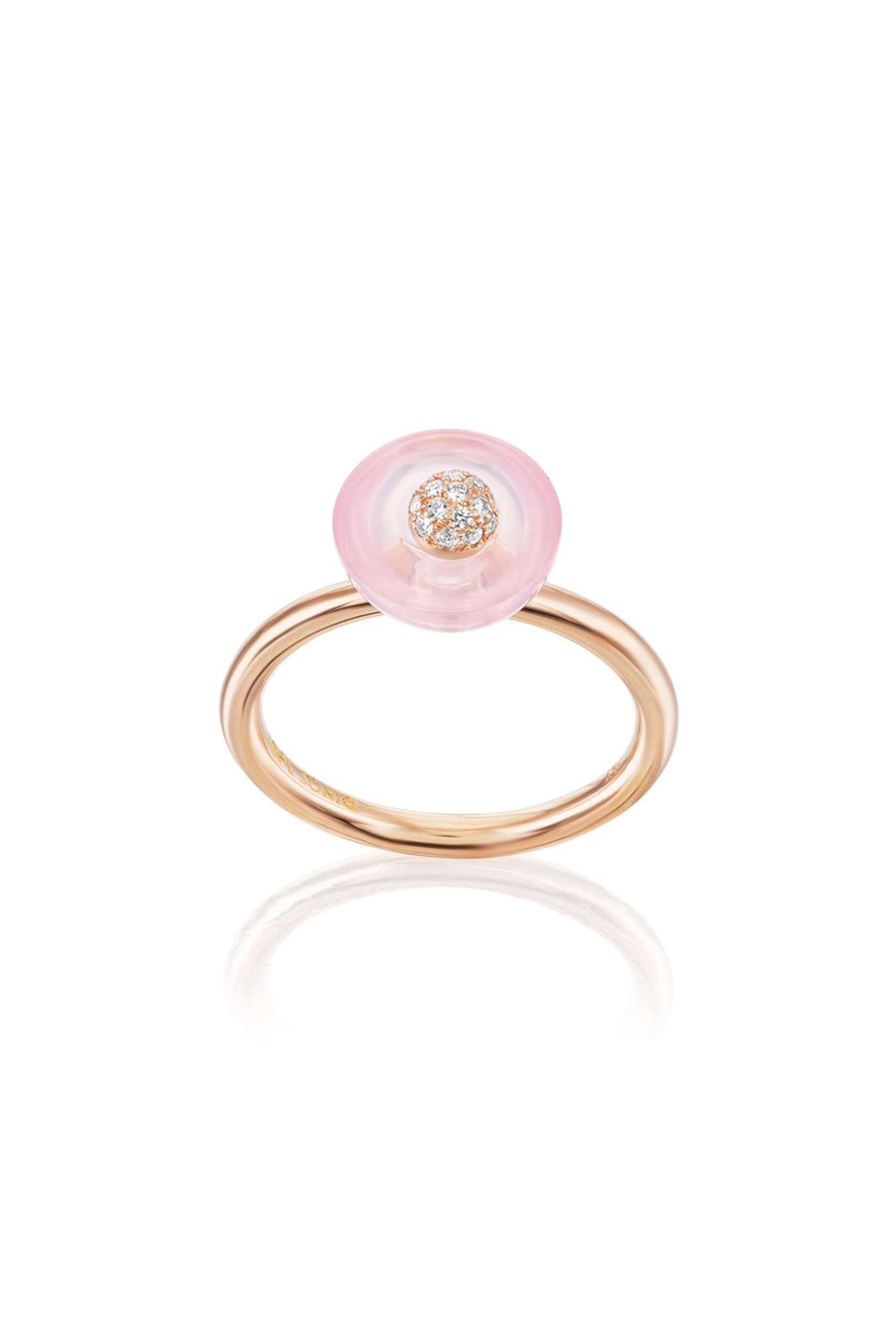 Yael Sonia - Small Brilliant Rose Quartz Radiant Ring
