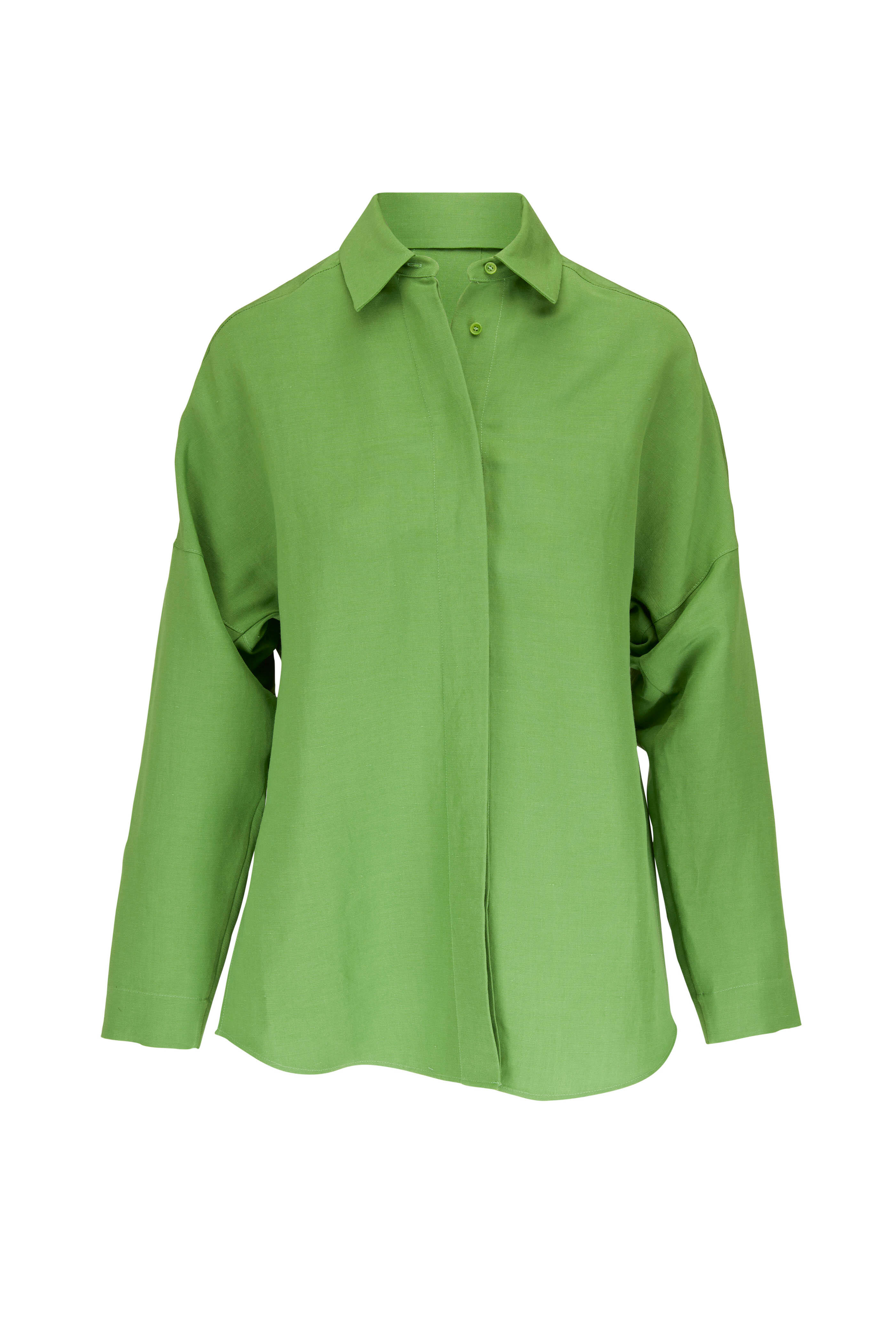 Akris Punto - Green Stretch Linen Relaxed Fit Blouse