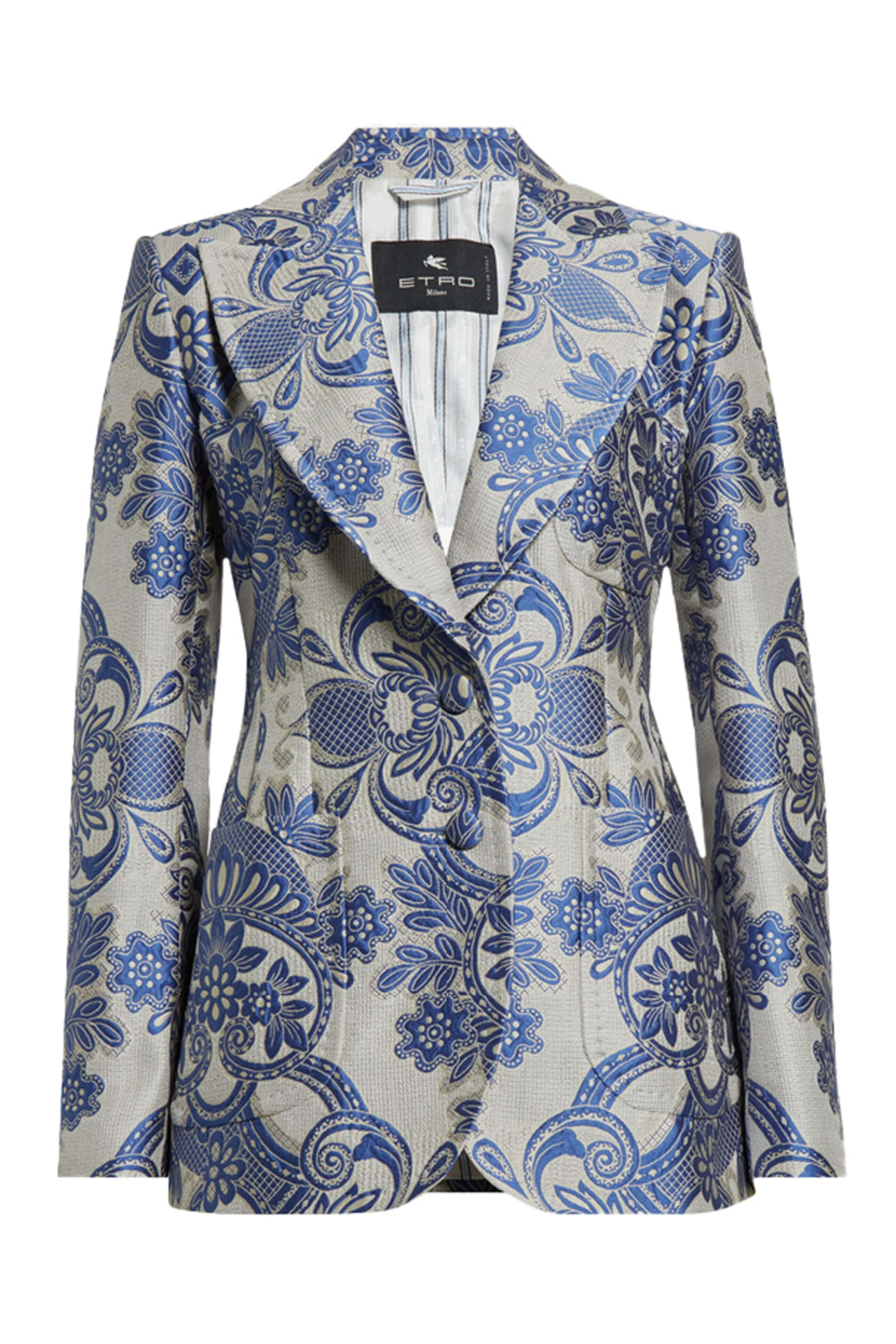 Etro - Blue Paisley Jacquard Single Breasted Blazer