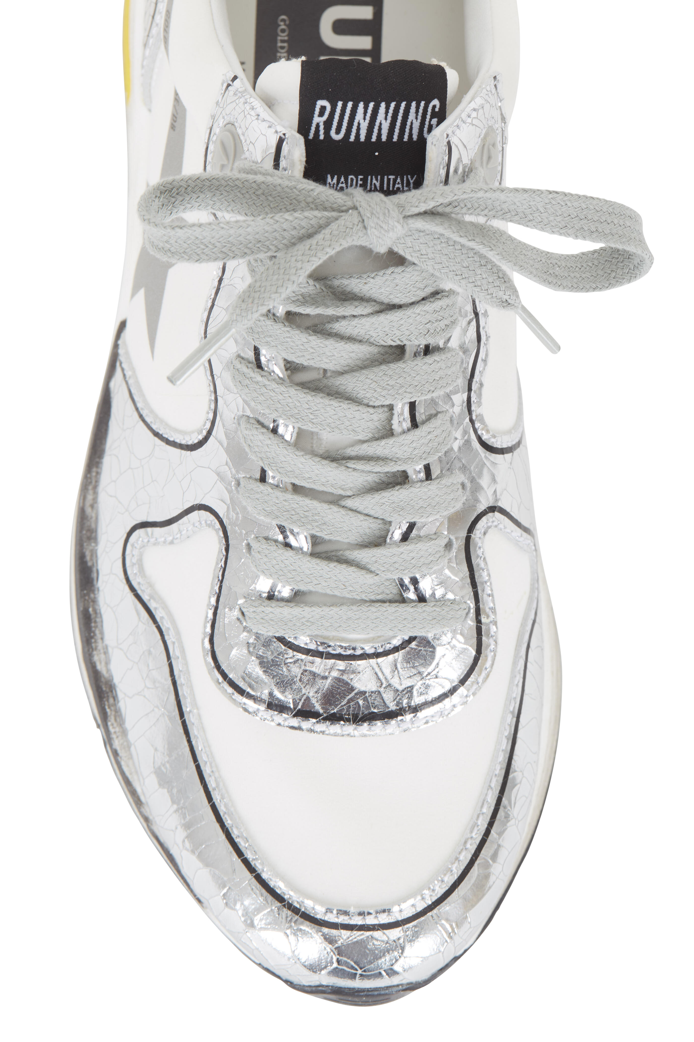 Golden Goose - White & Crackled Silver Leather Running Sneaker