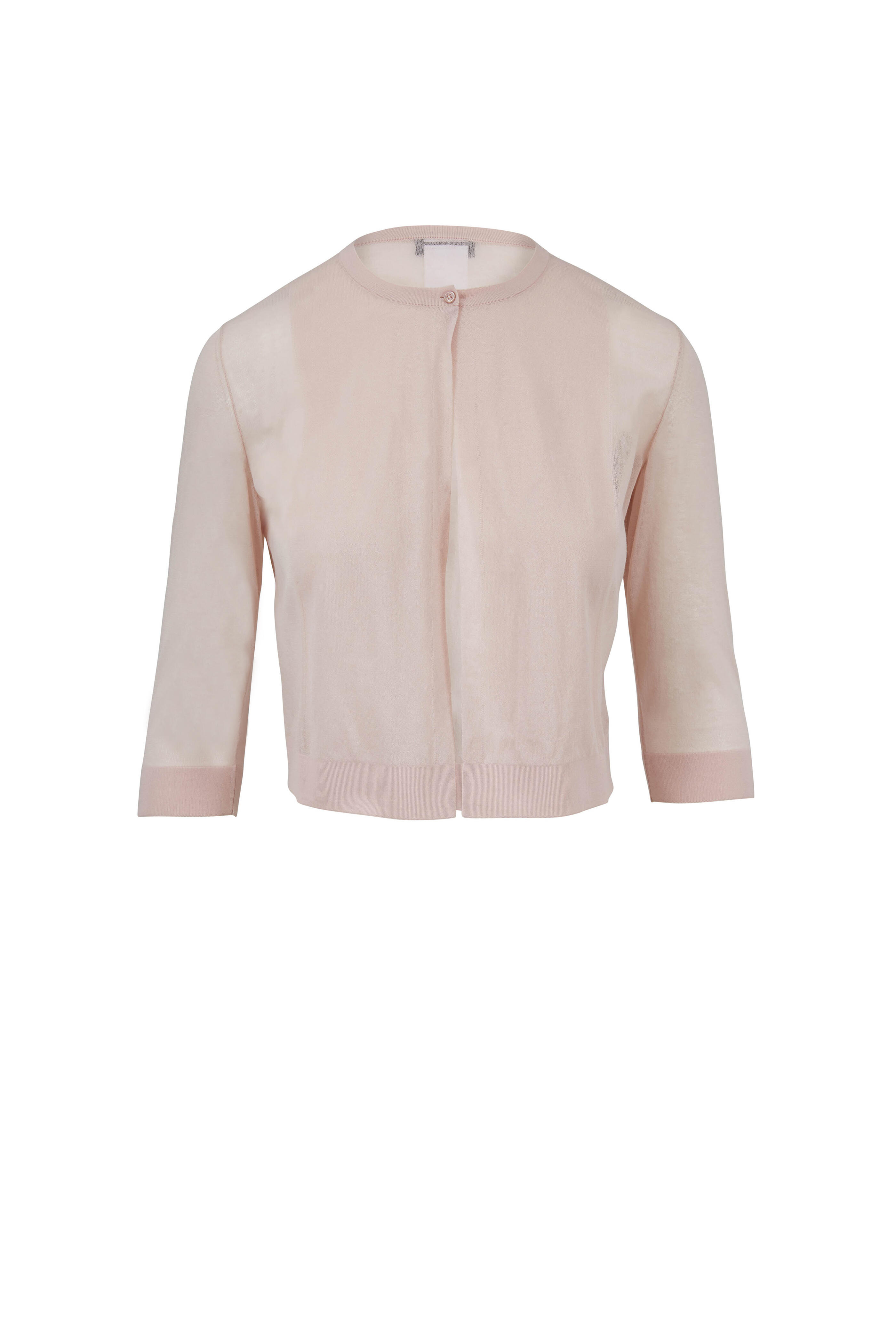 Akris Rib Silk & Cotton Short Sleeve Sweater in Blush