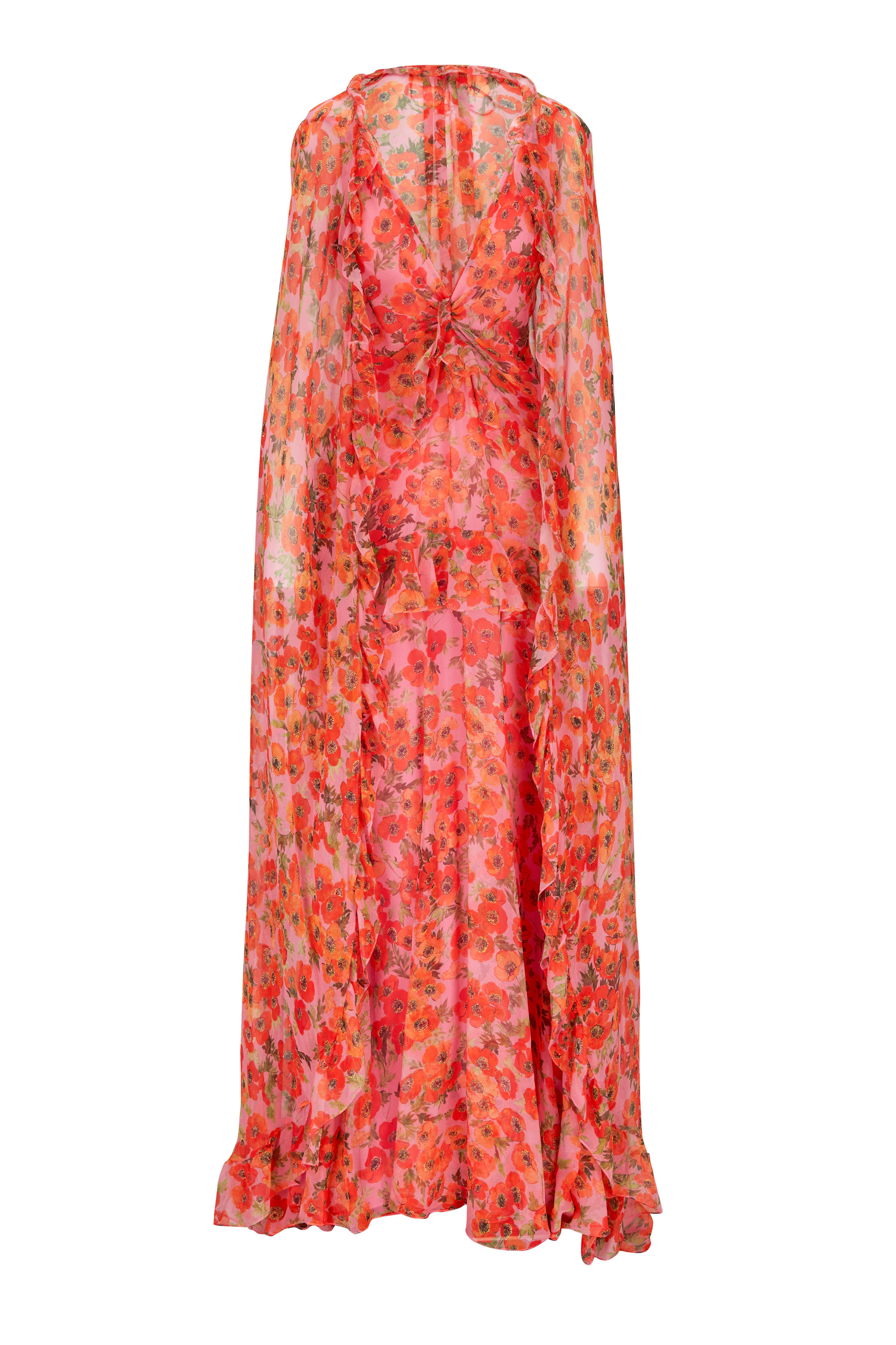 Carolina Herrera - Flamingo Pink Floral Gown with Detachable
