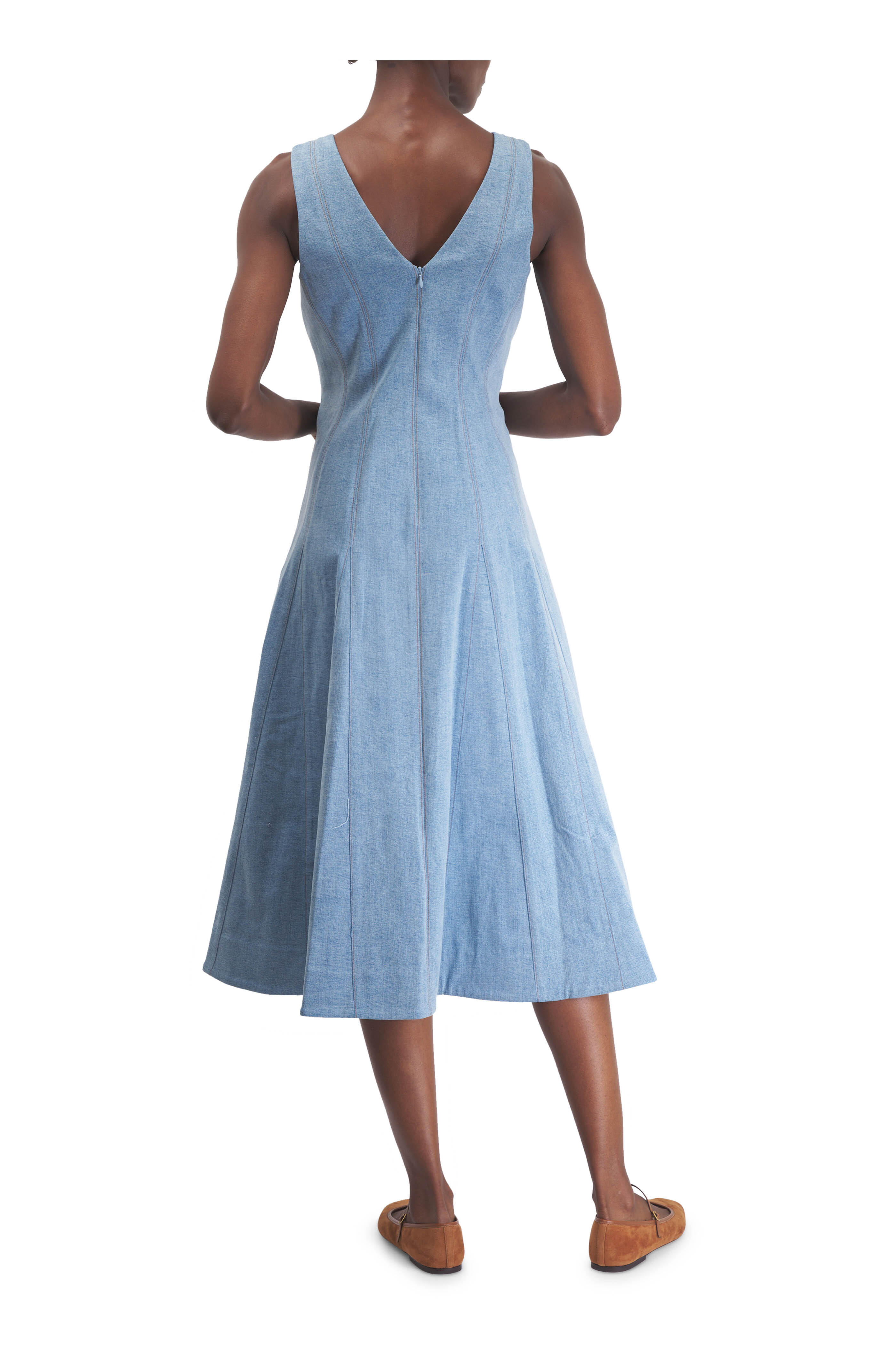 Veronica Beard - Lou Blue Mirage Denim Pleated Midi Dress