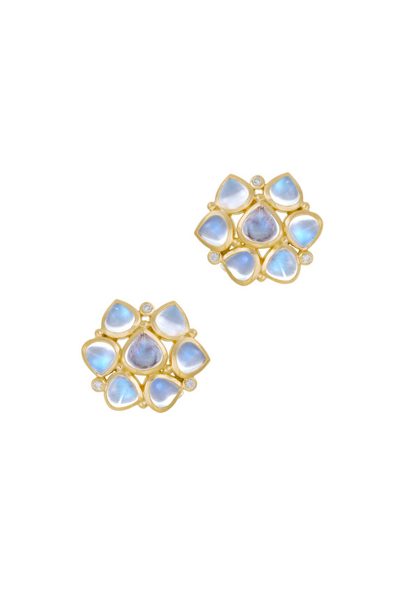 Temple St. Clair Royal Blue Moonstone & Diamond Cluster Earrings