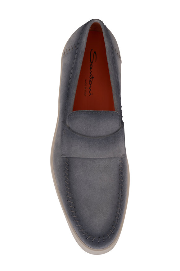 Santoni - Dowdy Light Blue Suede Loafer