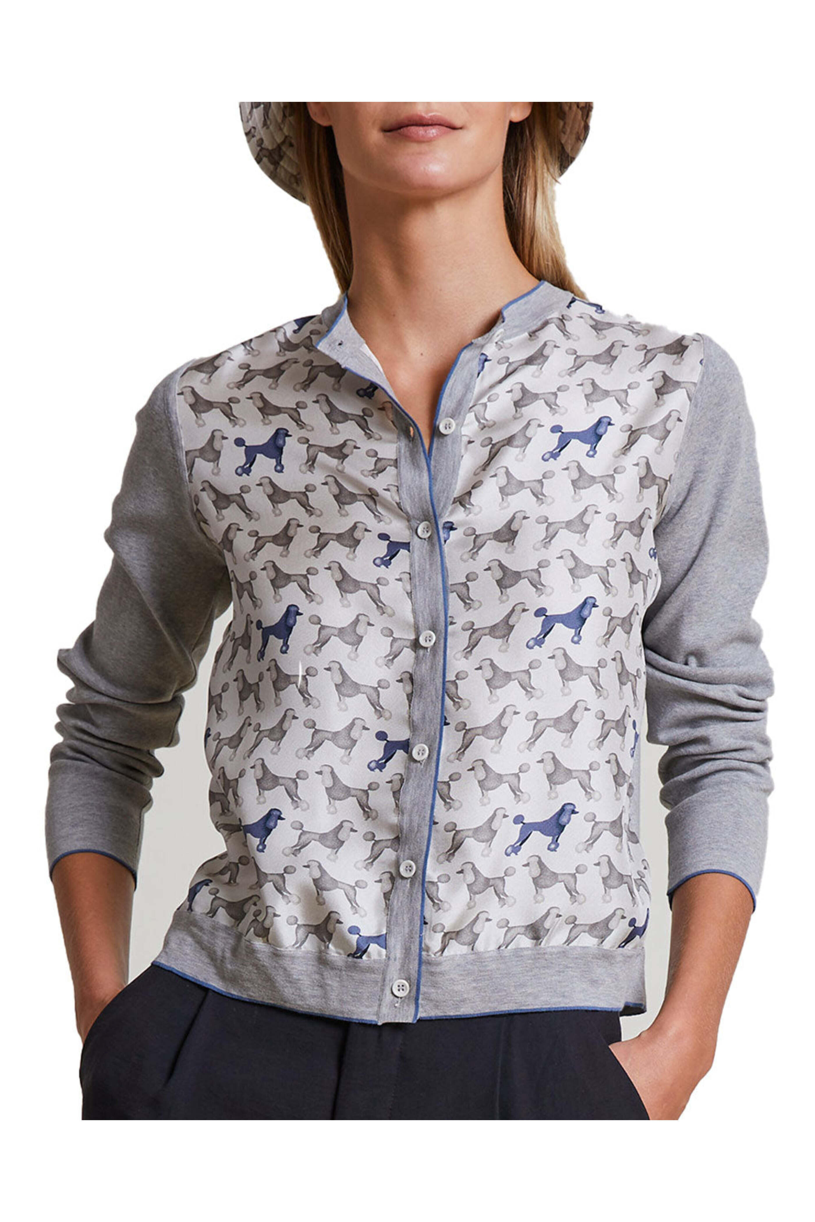 Rani Arabella - Grey Poodle Print Knit Cardigan