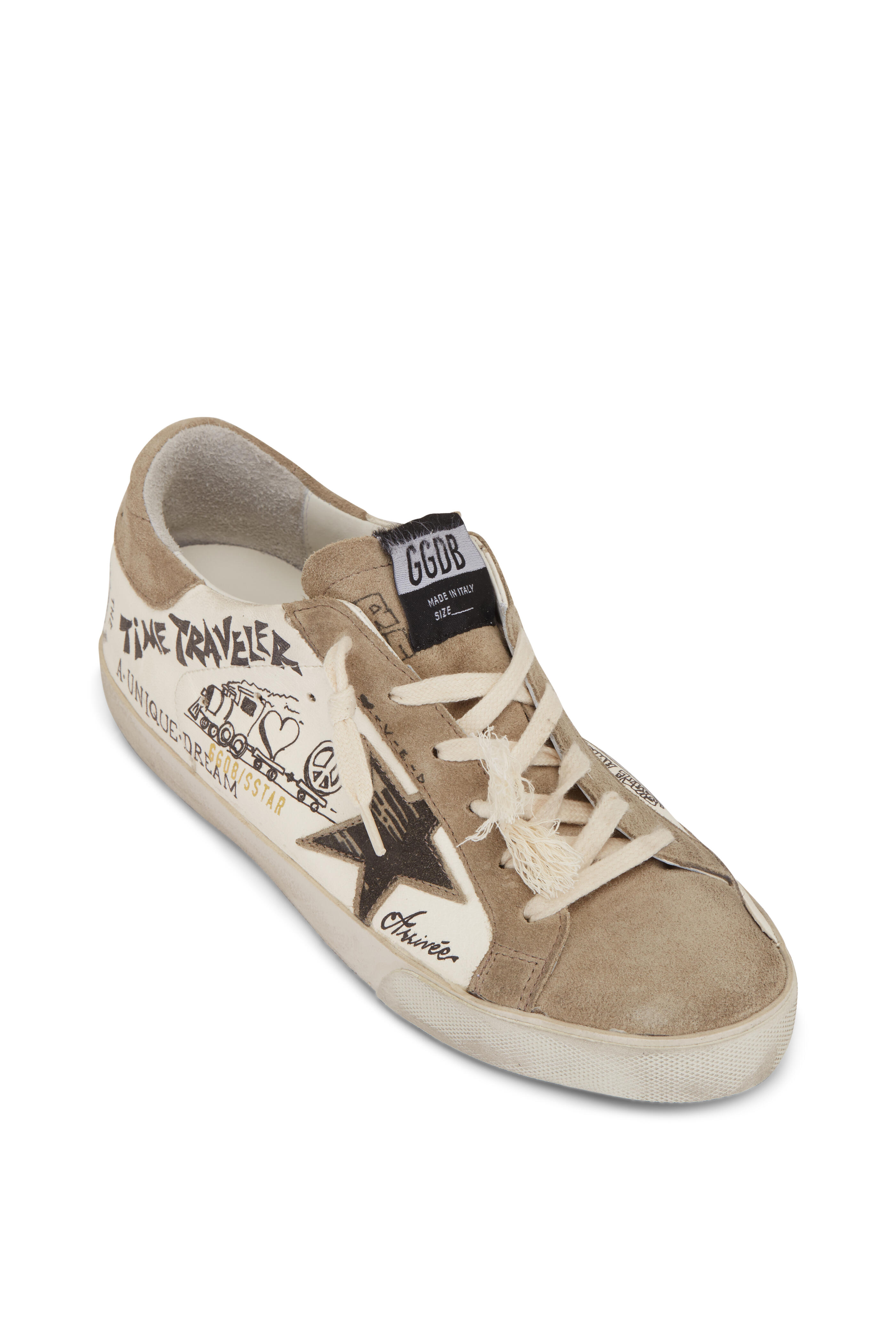 Golden Goose - Super-Star White & Taupe Graphic Doodle Sneaker