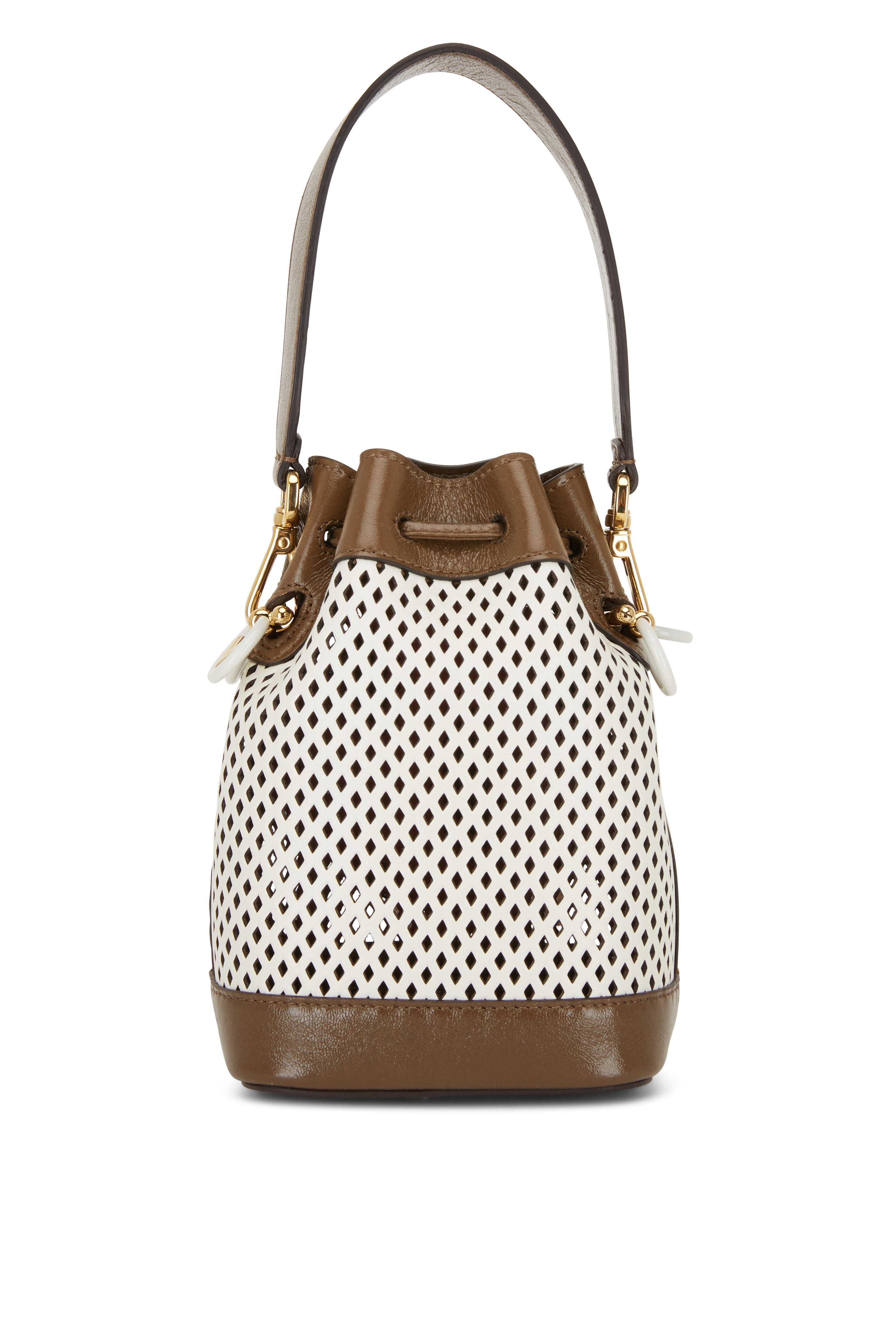Fendi - Mon Tresor Brown Leather & Mesh Mini Bucket Bag