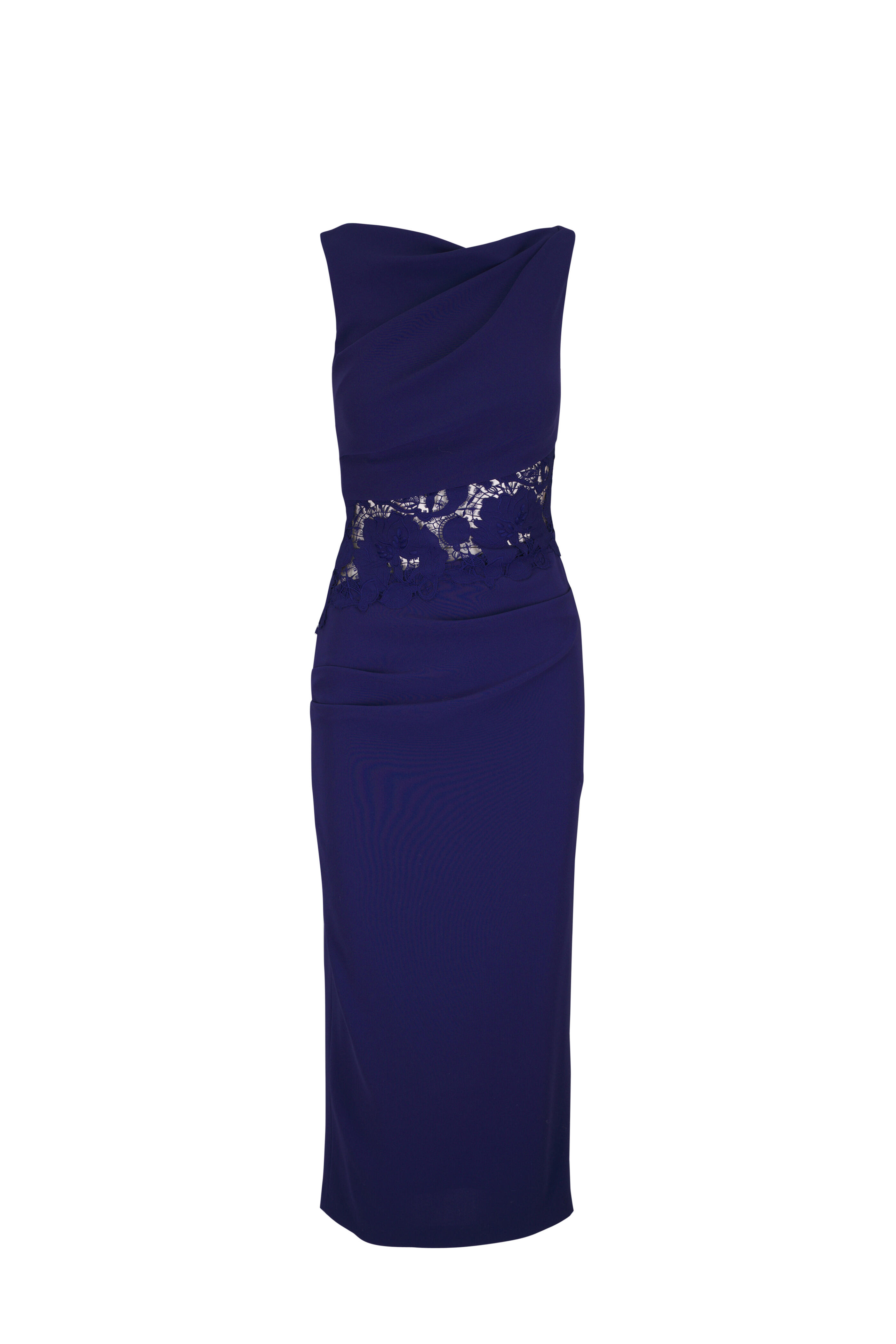 Talbot Runhof - Navy Lace Fitted Pencil Cocktail Dress