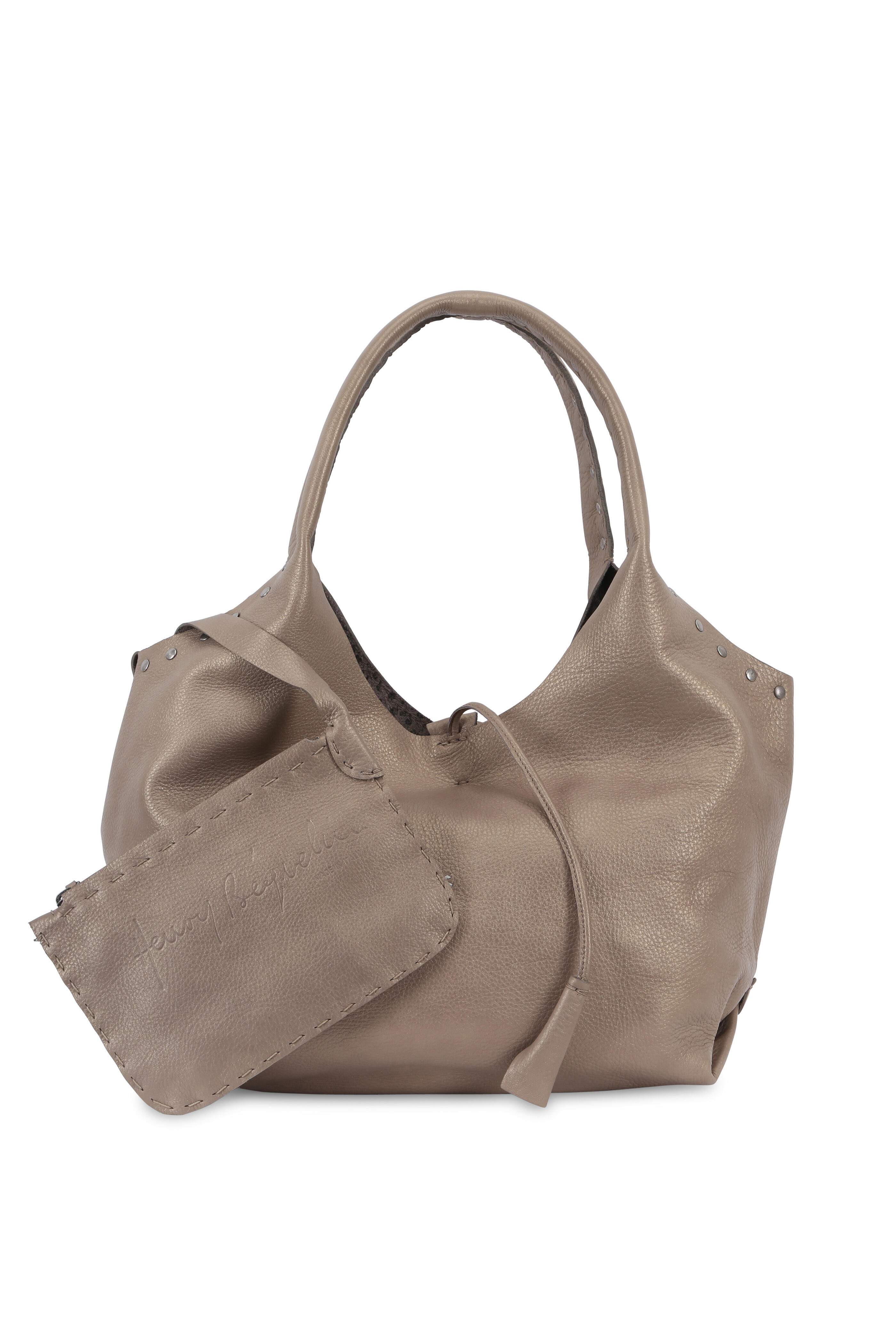 Henry Beguelin - Brioche Gold Acacia Leather Studded Hobo Bag