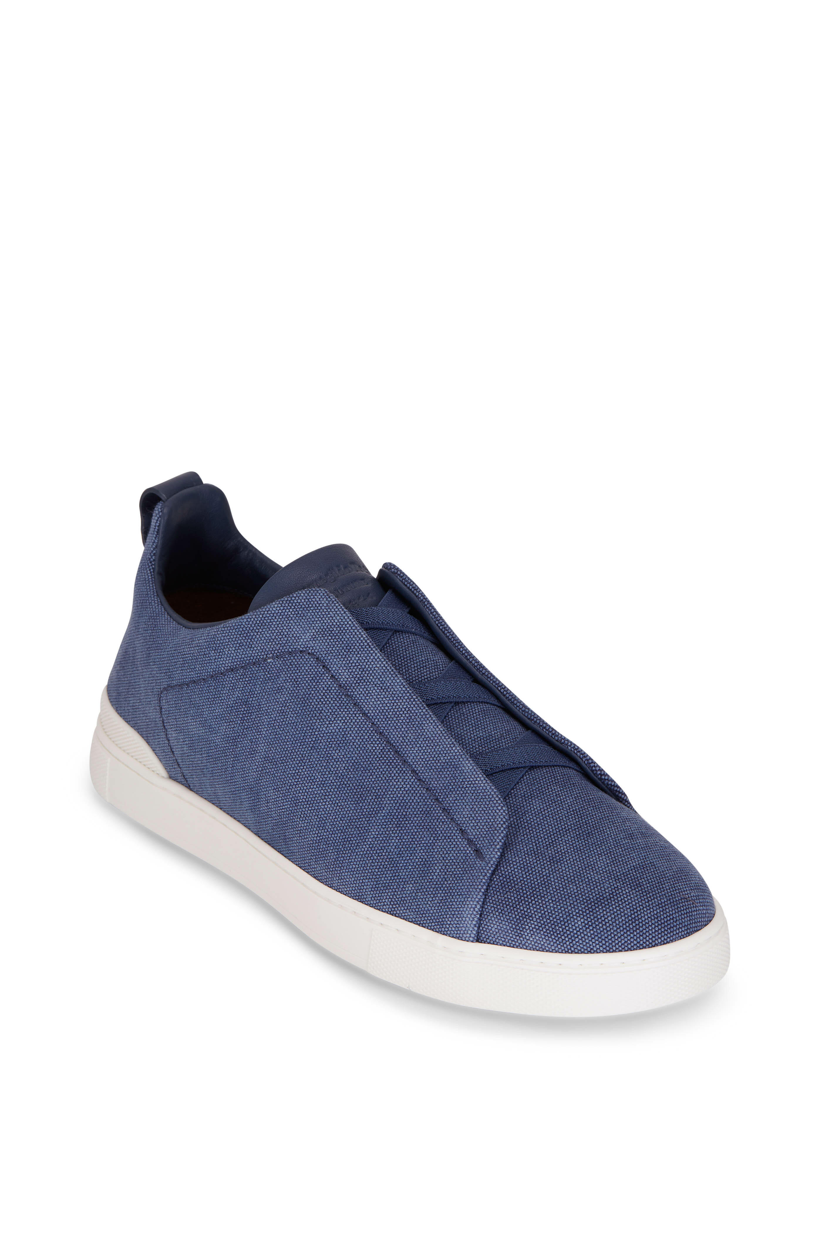Zegna - Triple Stitch Blue Canvas Low Top Sneaker