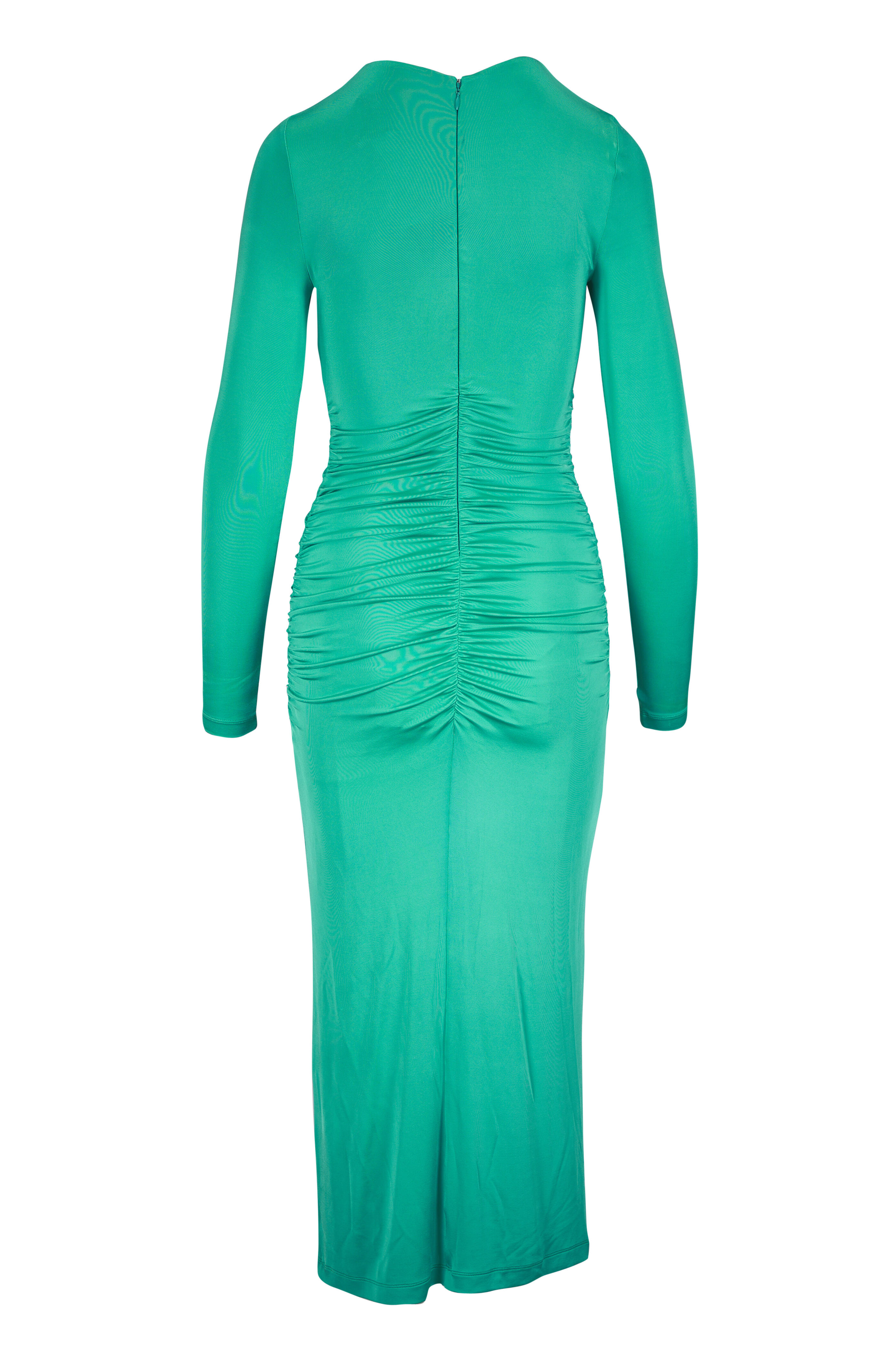 Carolina Herrera - Torquoise Draped Mock Neck Midi Dress