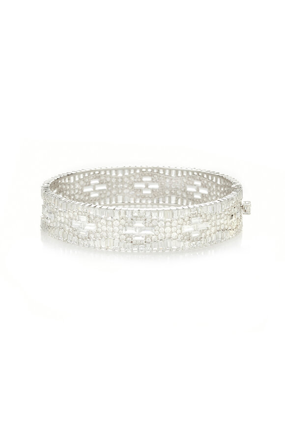 Nam Cho 18k White Gold Diamond Baguette Navajo Bangle - view 1
