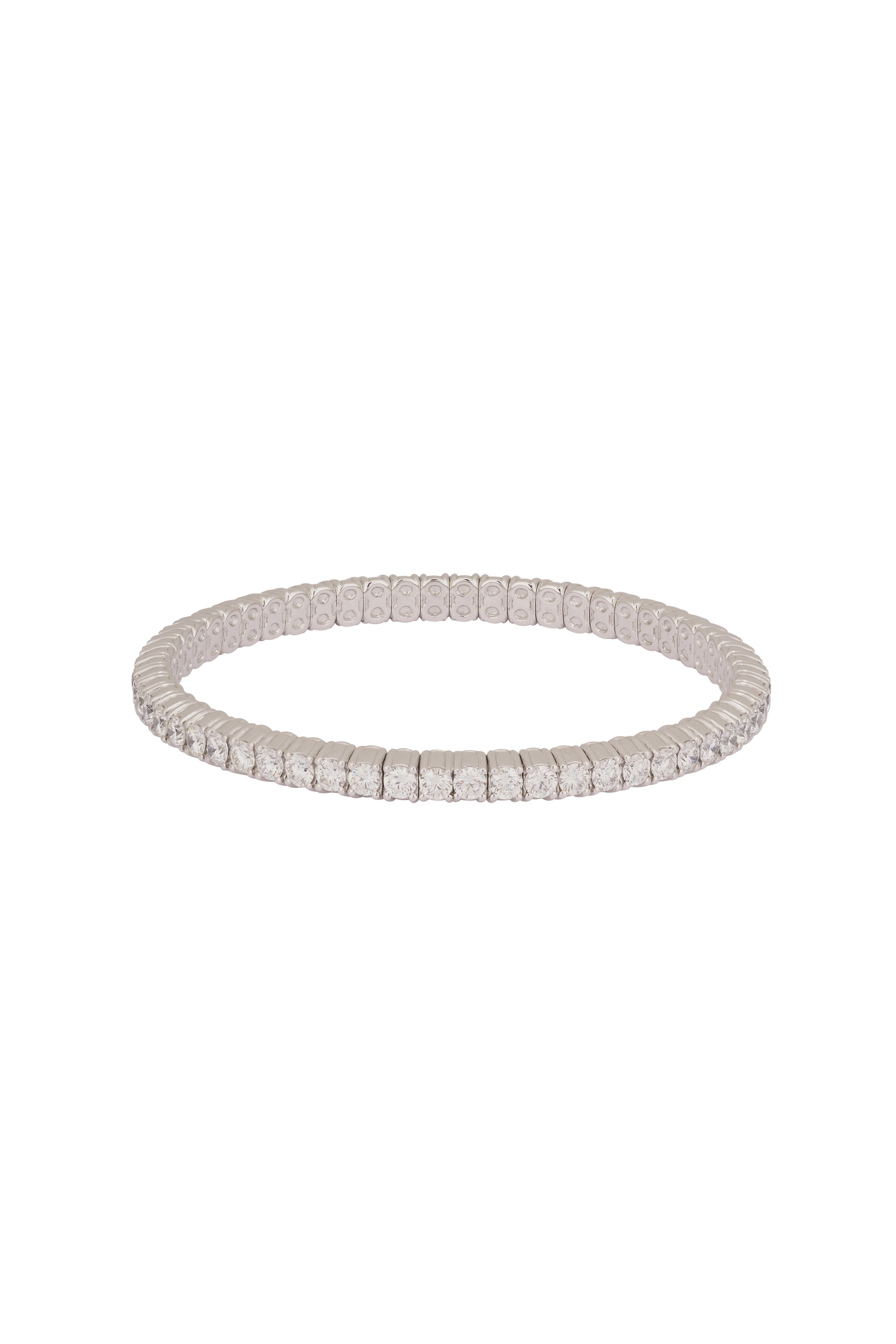 ZYDO - 18k White Gold Medium Single Row Stretch Bracelet - view 3