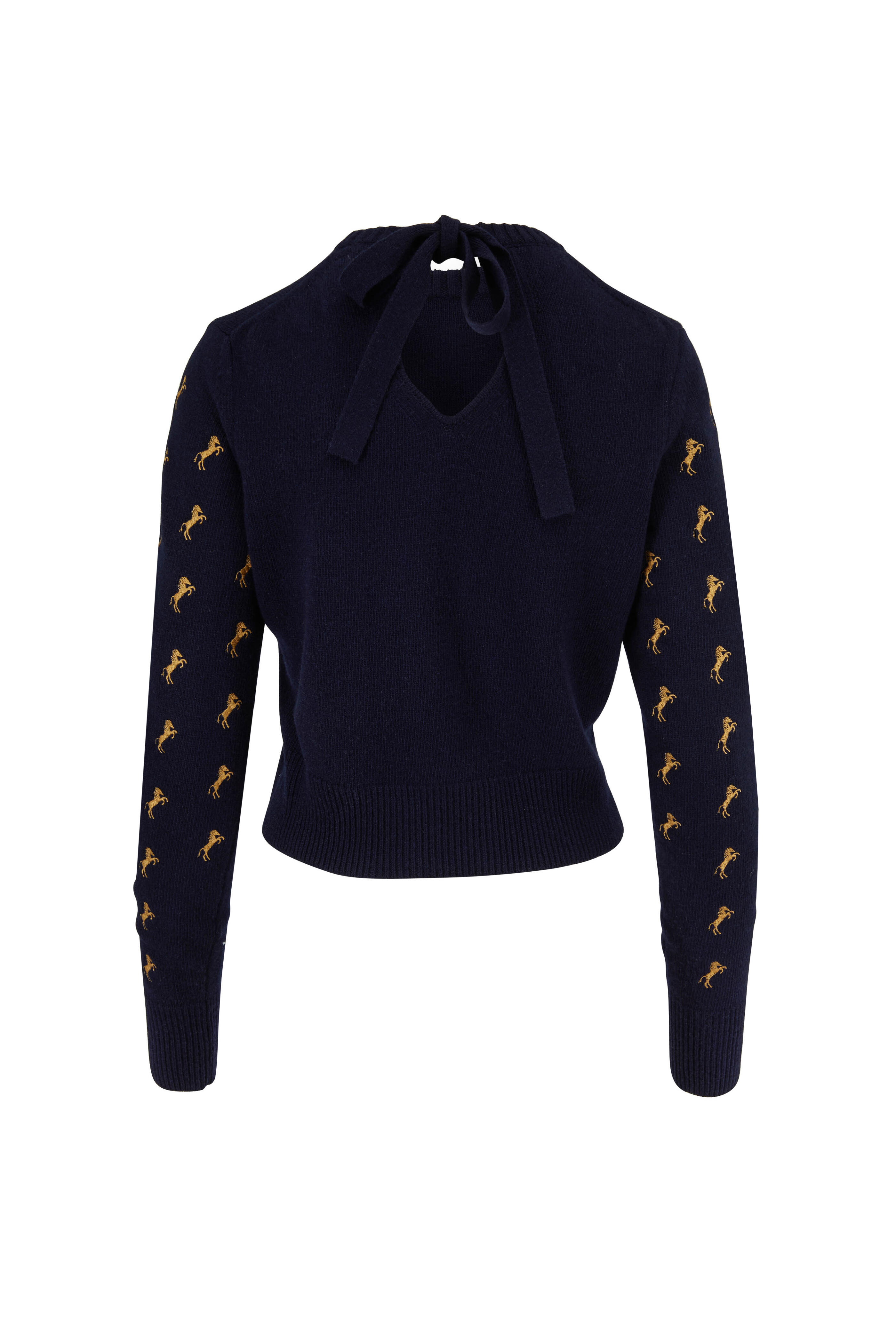 Chloé - Navy Horse Embroidered Tie-Back Sweater