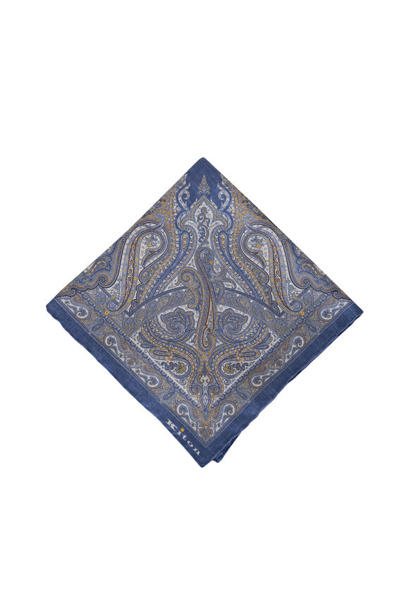 Kiton - Blue Paisley Silk Pocket Square