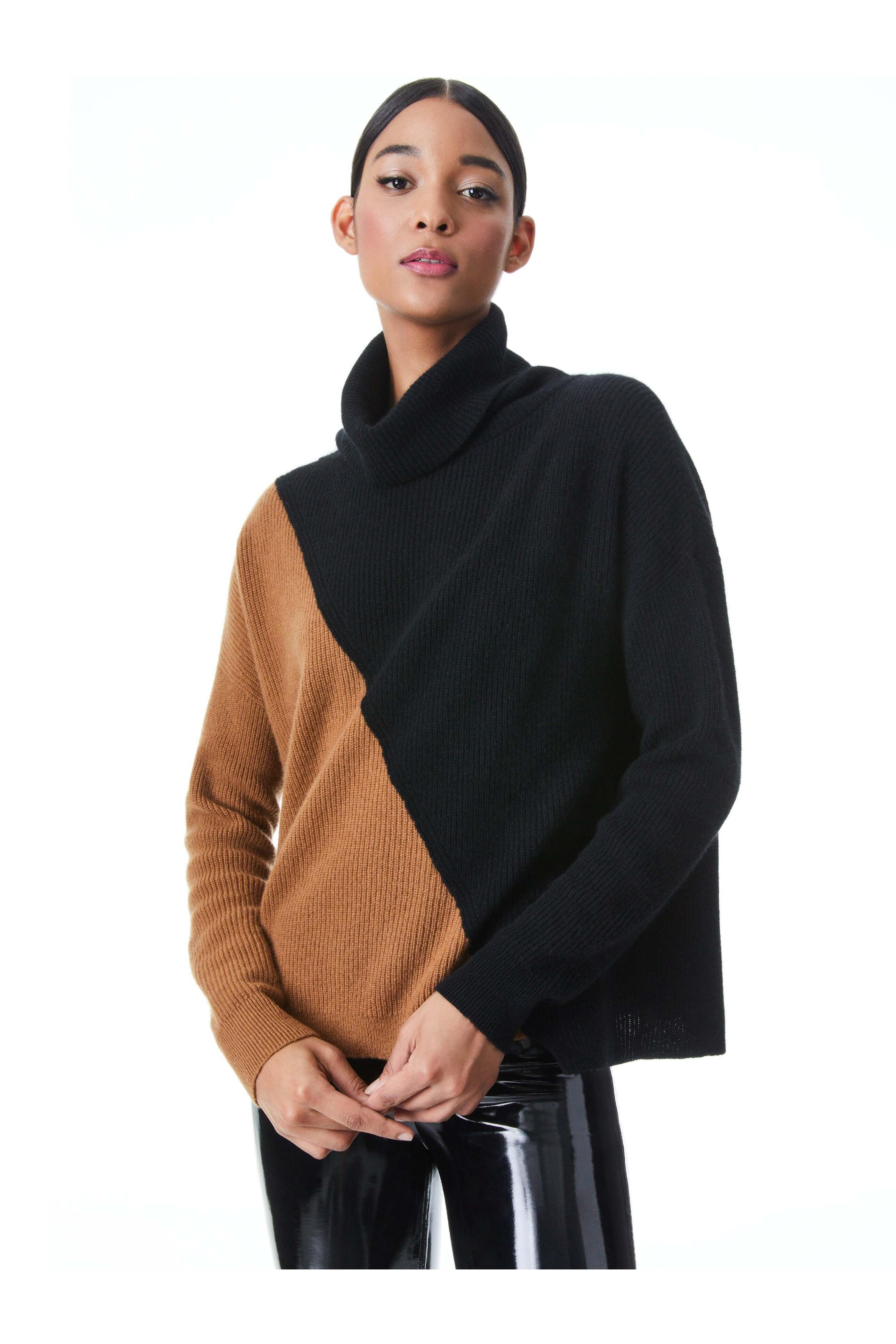 Alice & Olivia - Camel Black Color Block Jacob Turtleneck
