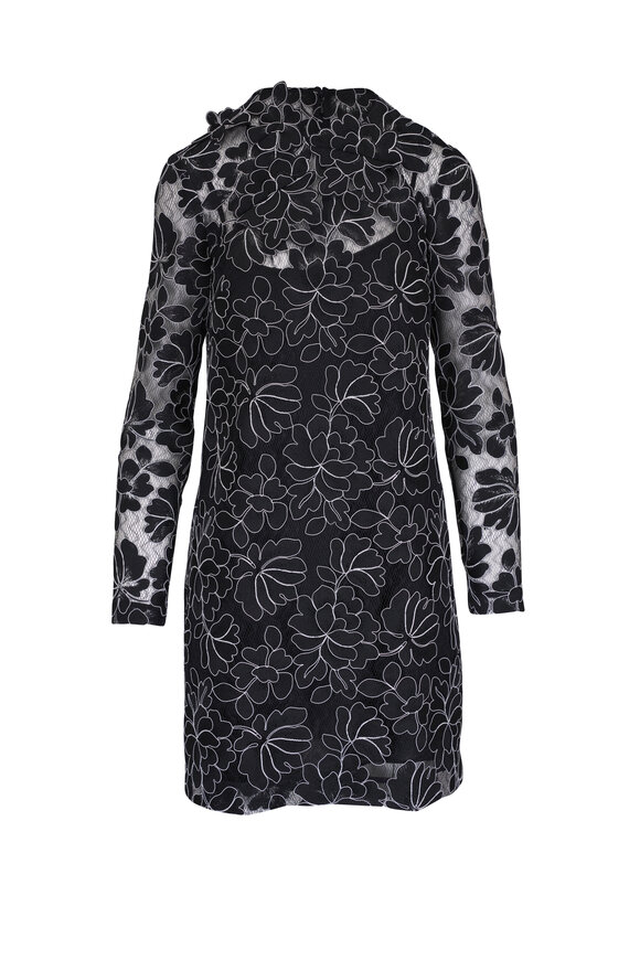 Lela Rose Black Floral Lace Holly Mini Dress Dress