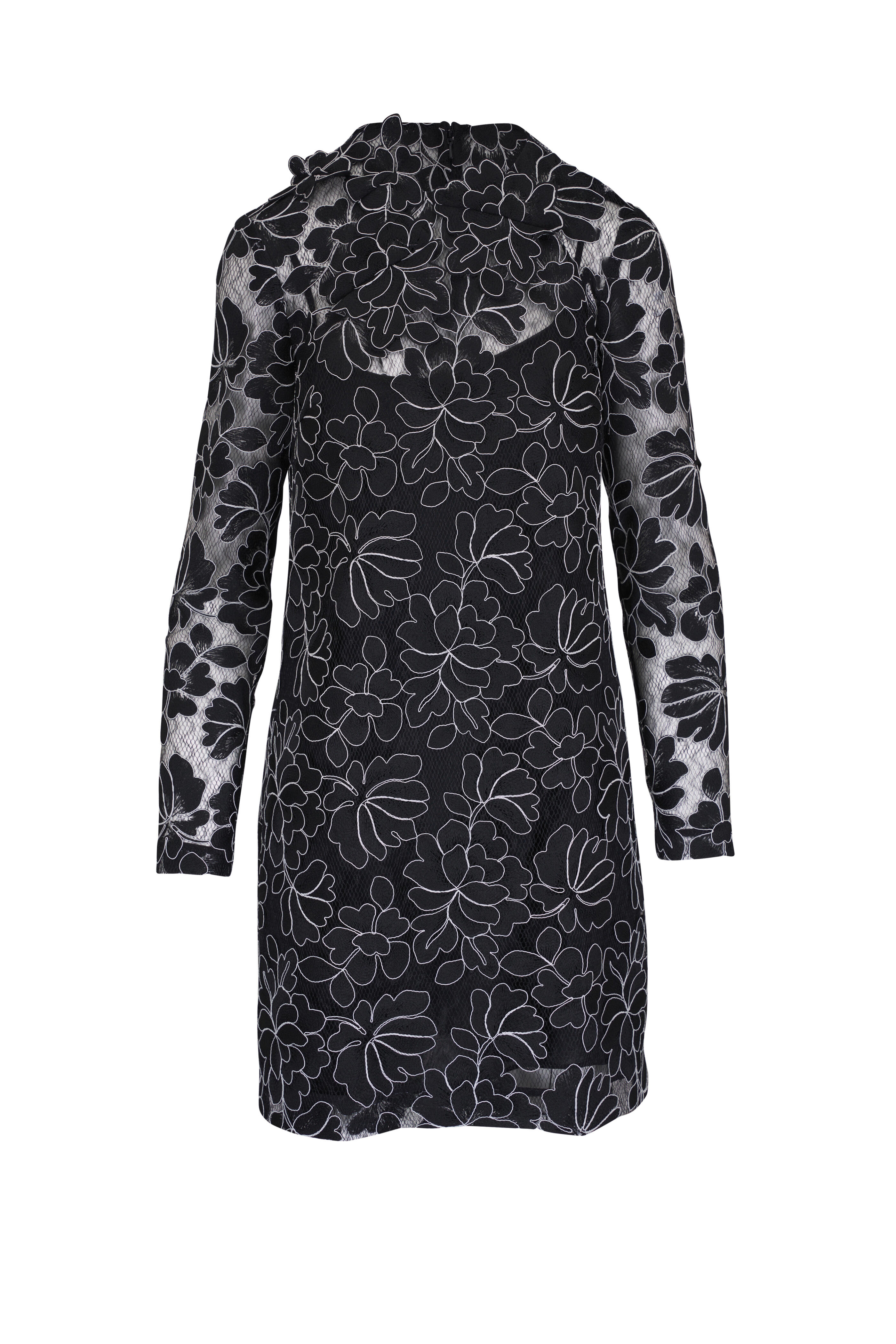 Lela Rose - Black Floral Lace Holly Mini Dress Dress