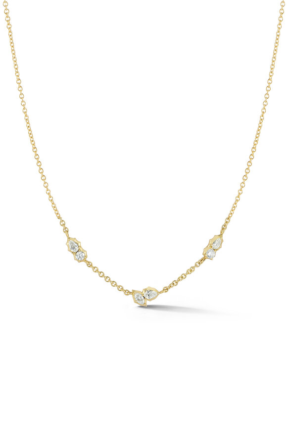 Jade Trau 18k Yellow Gold Diamond Posey 3 Station Necklace