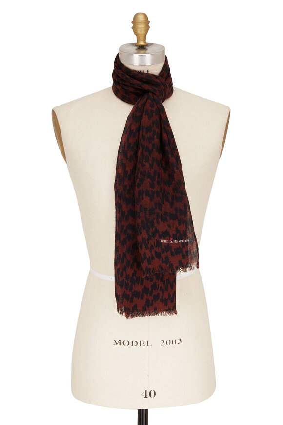 Kiton - Orange & Black Print Cashmere Scarf