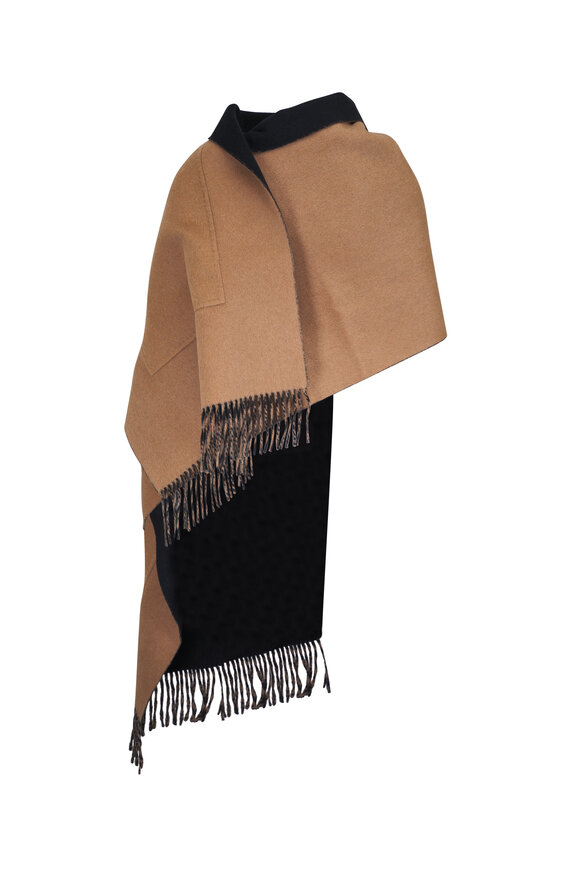 Lafayette 148 New York - Black & Camel Wool & Cashmere Pocket Shawl