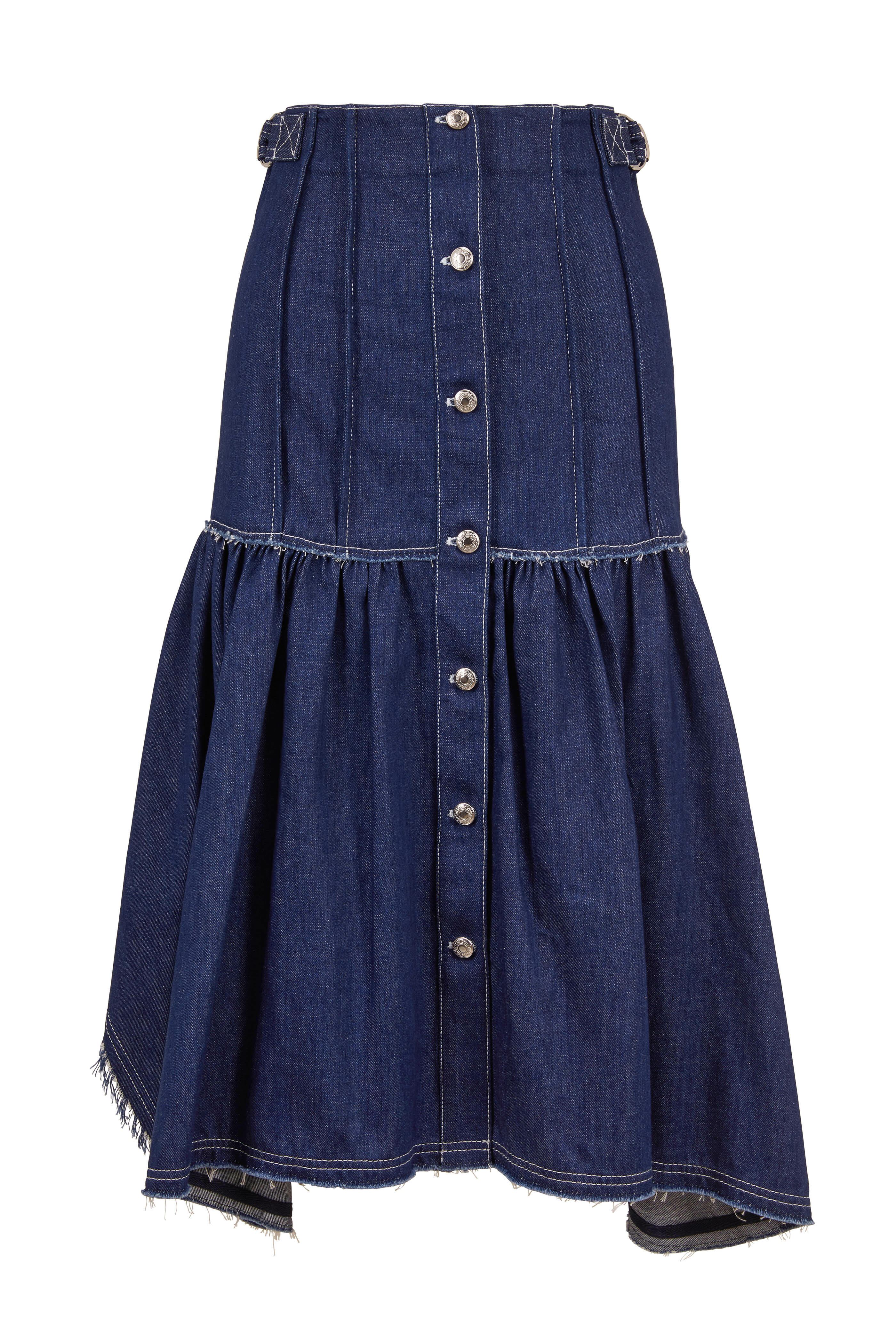 Chloé - Denim Blue Front Button Raw Edge Seam Skirt