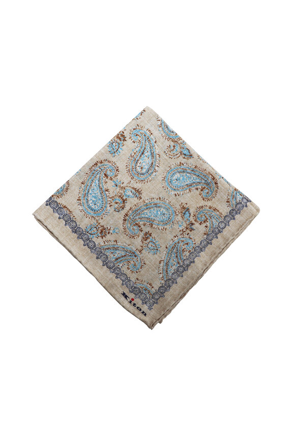 Kiton Taupe Geometric Print Silk Pocket Square - view 1