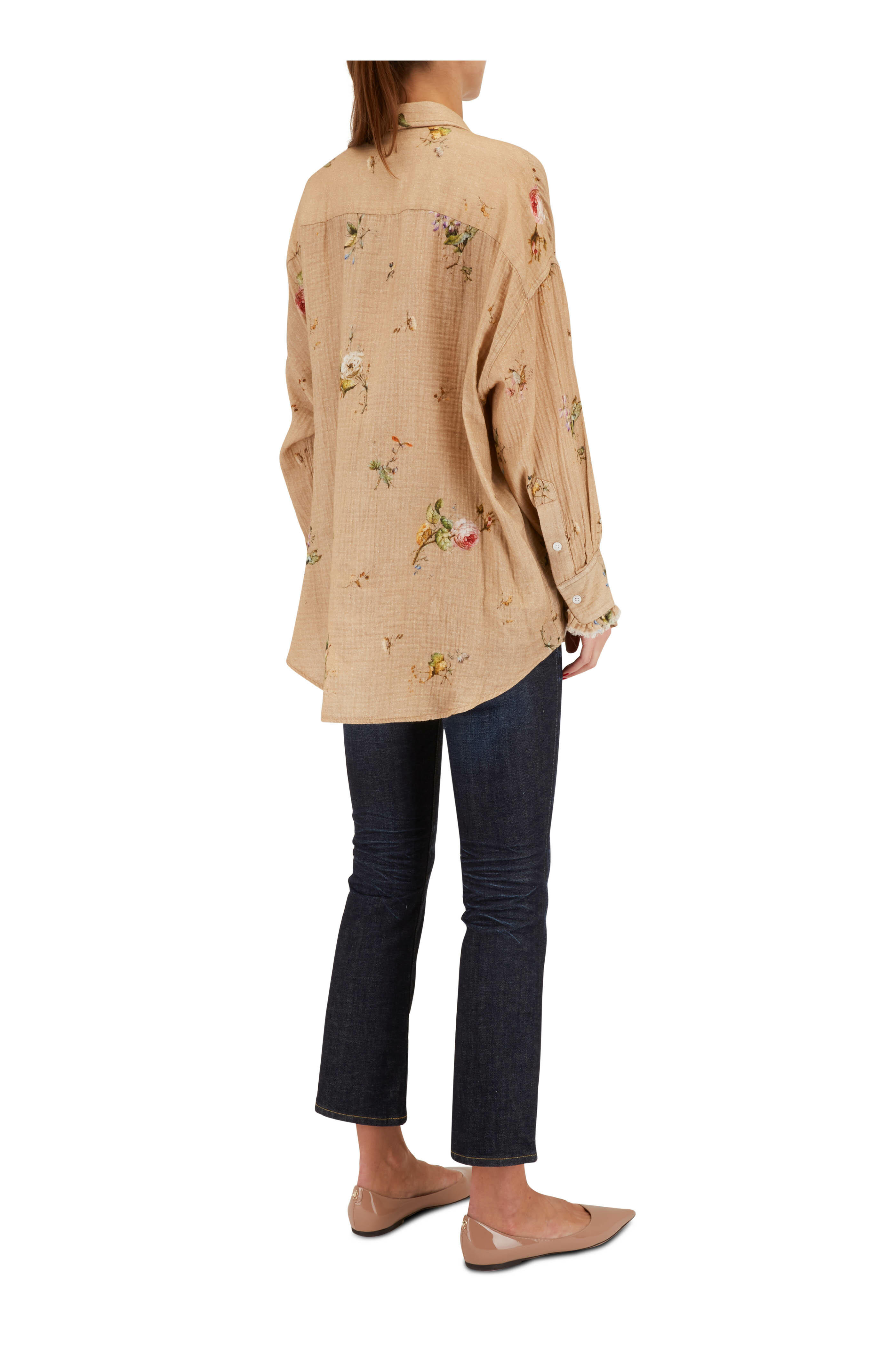R13 - Floral Khaki Drop Neck Tuxedo Shirt