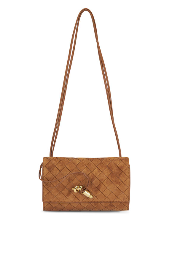 Bottega Veneta Andiamo Amber Brass Intrecciato Suede Crossbody