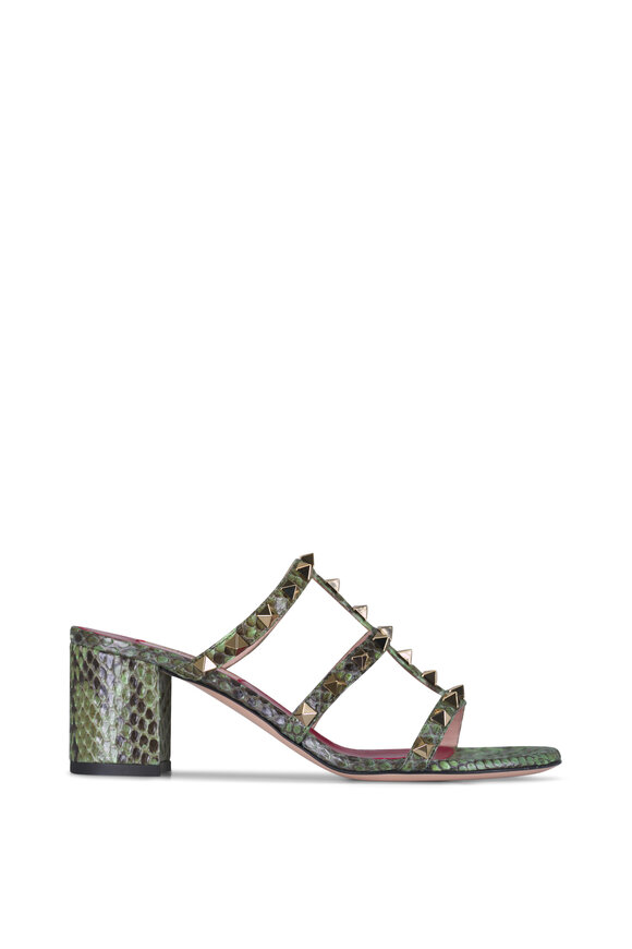 Valentino Garavani Green Rockstud Metallic Leather Sandal, 60mm - view 3