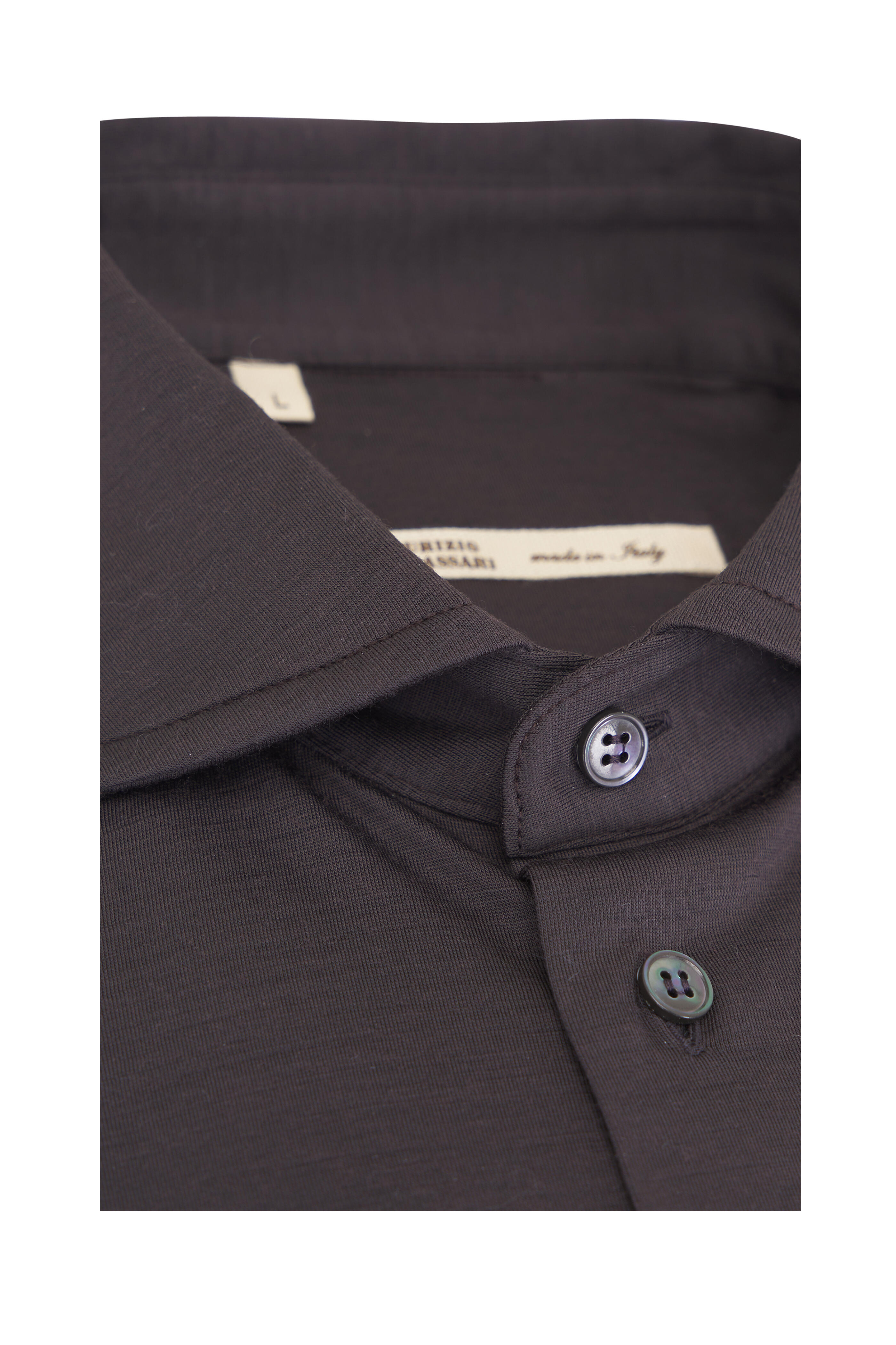Maurizio Baldassari - Dark Brown Solid Wool Button Down Shirt