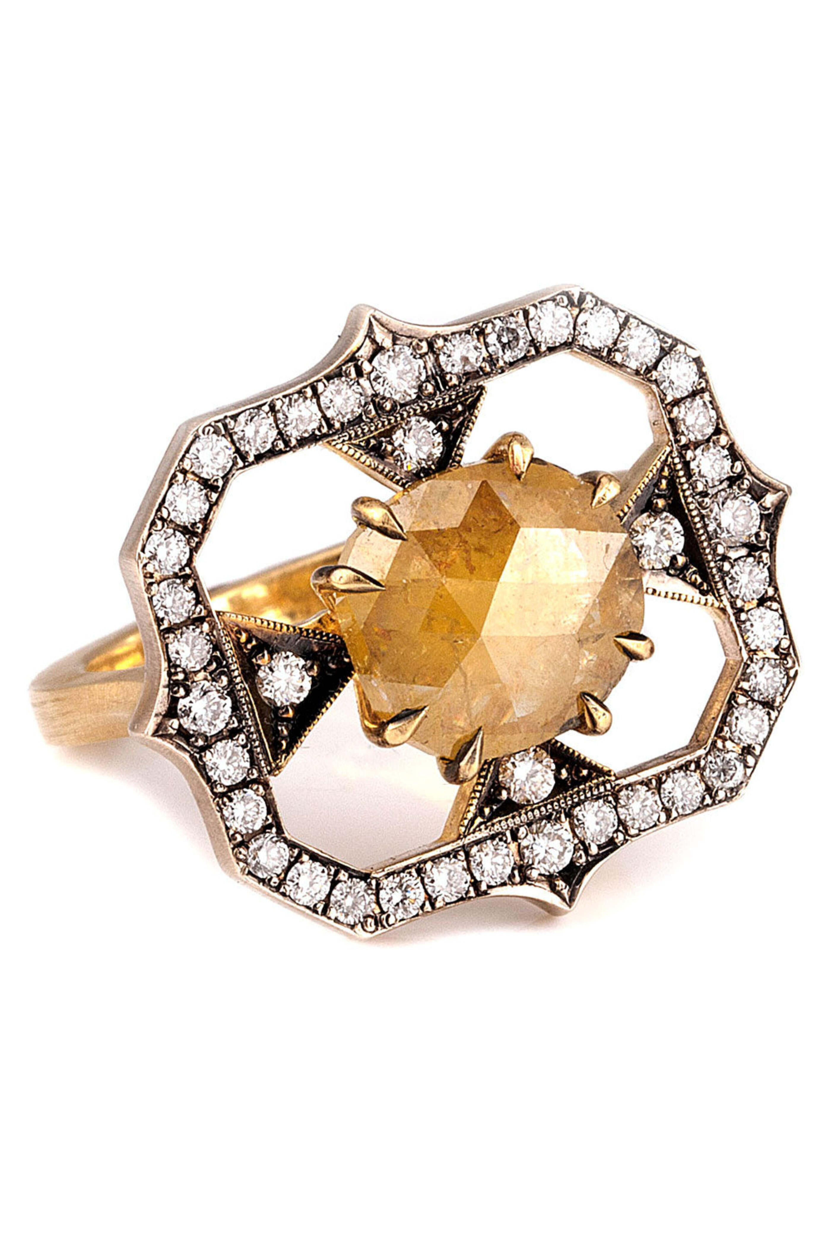 Sylva & Cie - Round Brilliant and Rough Cut Diamond Ring