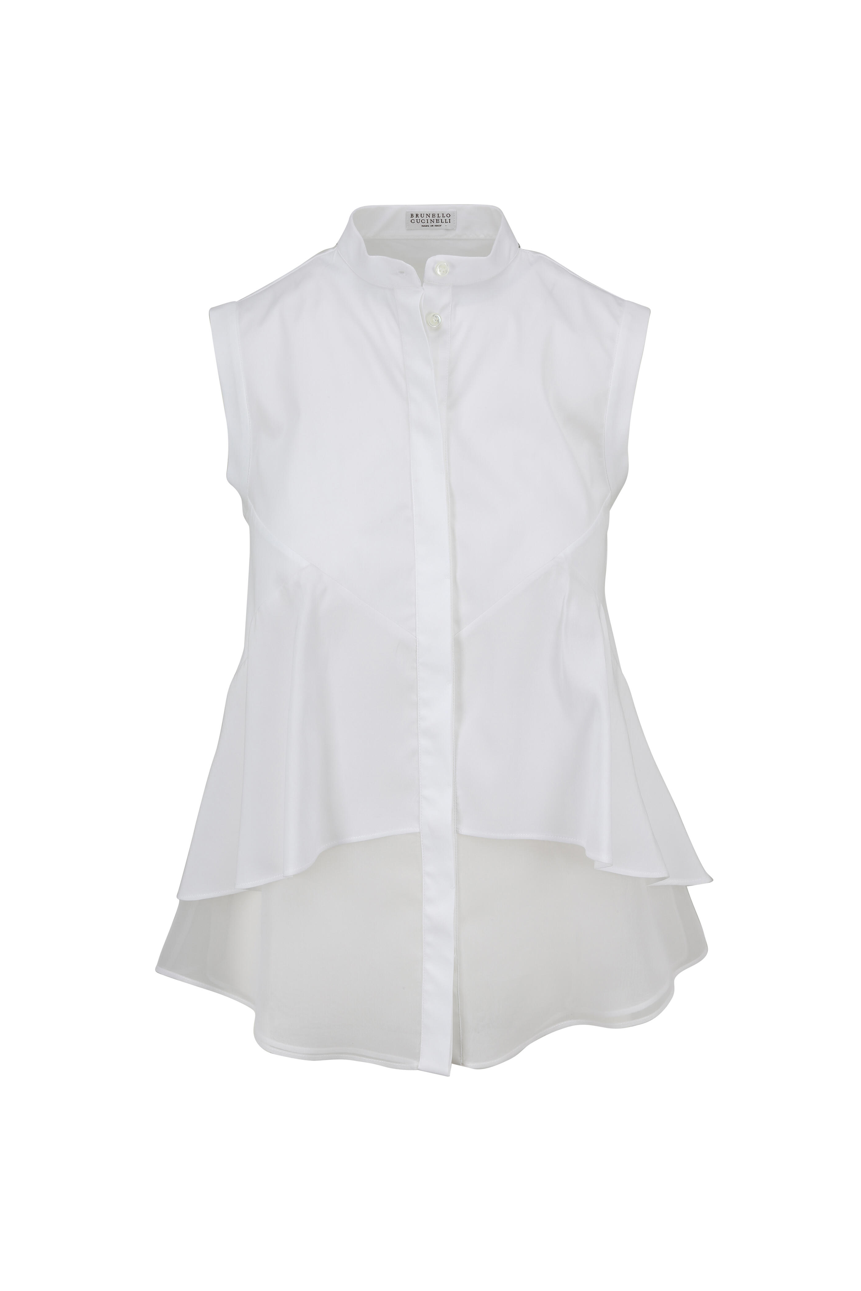 Brunello Cucinelli - White Geometric Sleeveless Blouse
