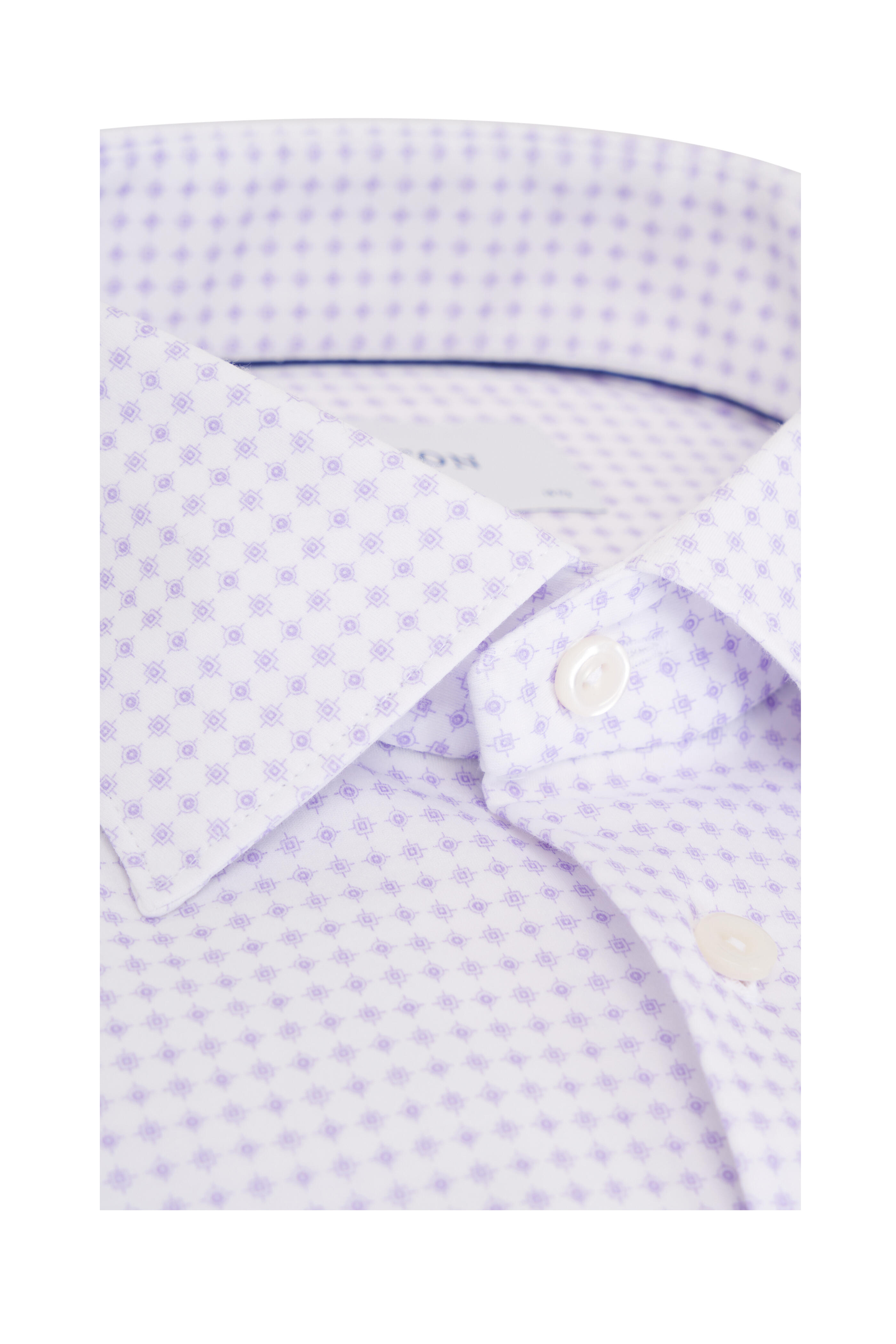 Eton - White & Purple Geometric Print Dress Shirt