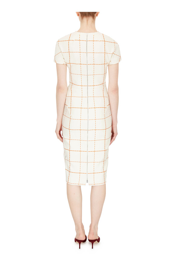 Victoria Beckham - Cream & Mustard Wool Check Short Sleeve Dress