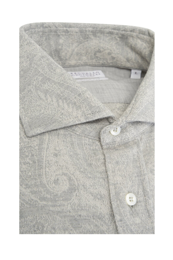 Brunello Cucinelli - Light Gray Paisley Print Flannel Sport Shirt