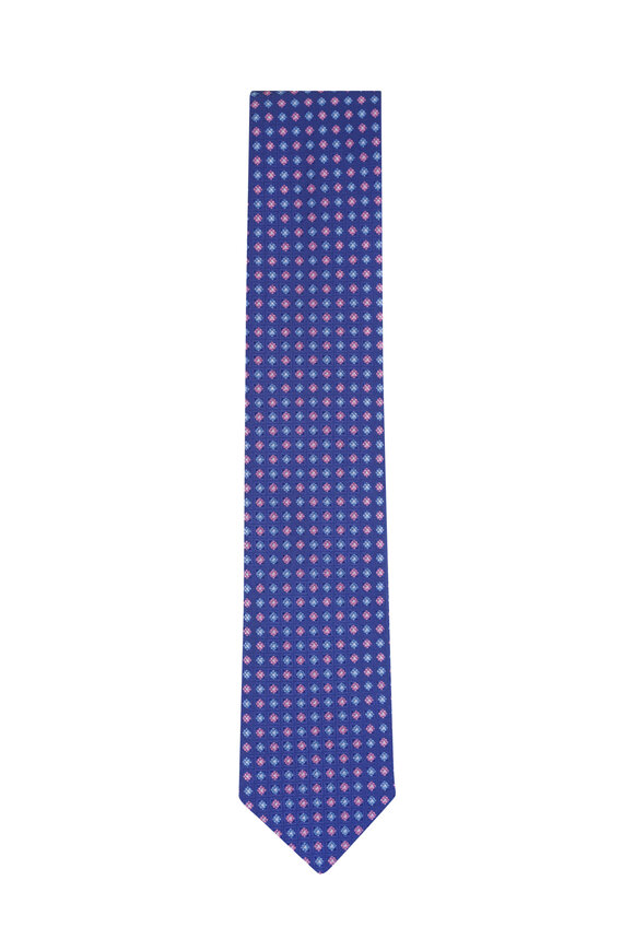 Canali Slate Blue Geometric Silk Necktie - view 1