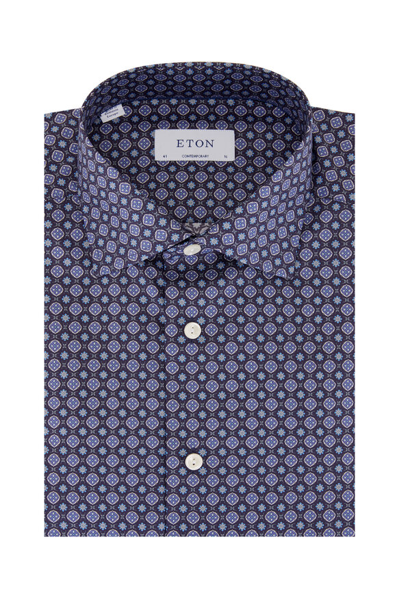 Eton - Blue Medallion Print Dress Shirt