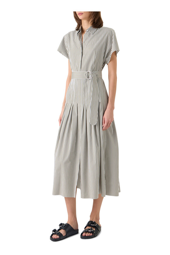 Akris Punto Olive & Cream Belted Cotton Poplin Midi Shirtdress - view 4