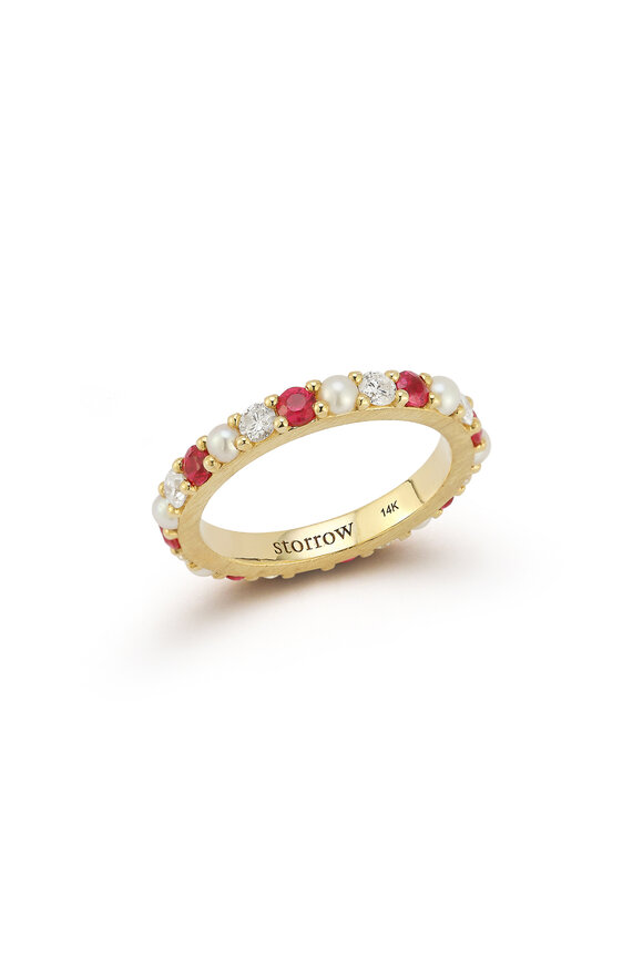 Storrow 14k Gold Ruby Diamond & Pearl Iris Ring - view 2