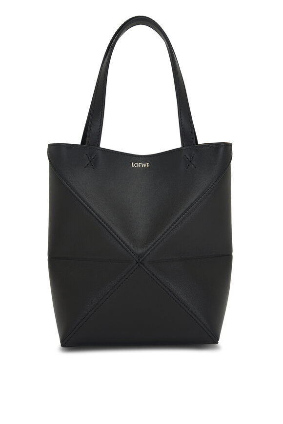 Loewe Mini Puzzle Fold Black Leather Tote