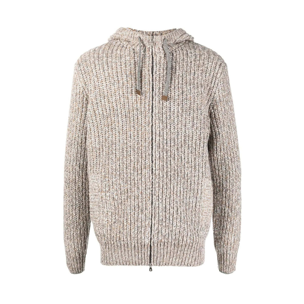 Brunello Cucinelli - Brown and Grey Cashmere Blend Zip Hoodie